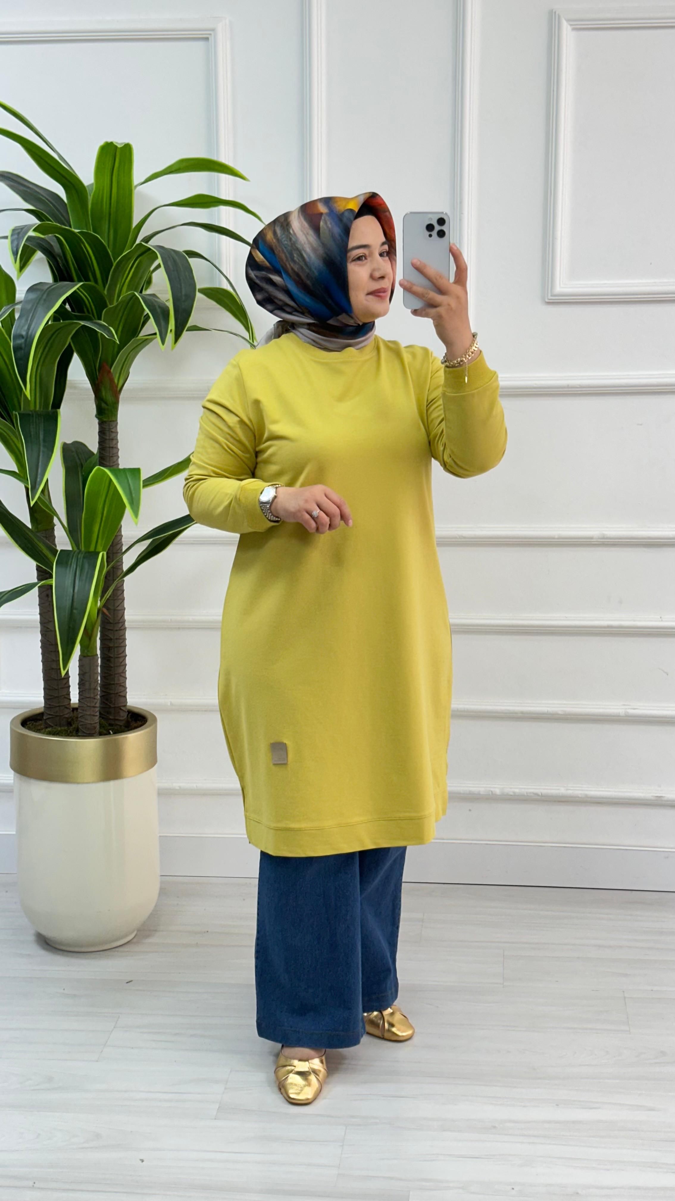 Kado Klasik Uzun Tunik 7194 - sarı