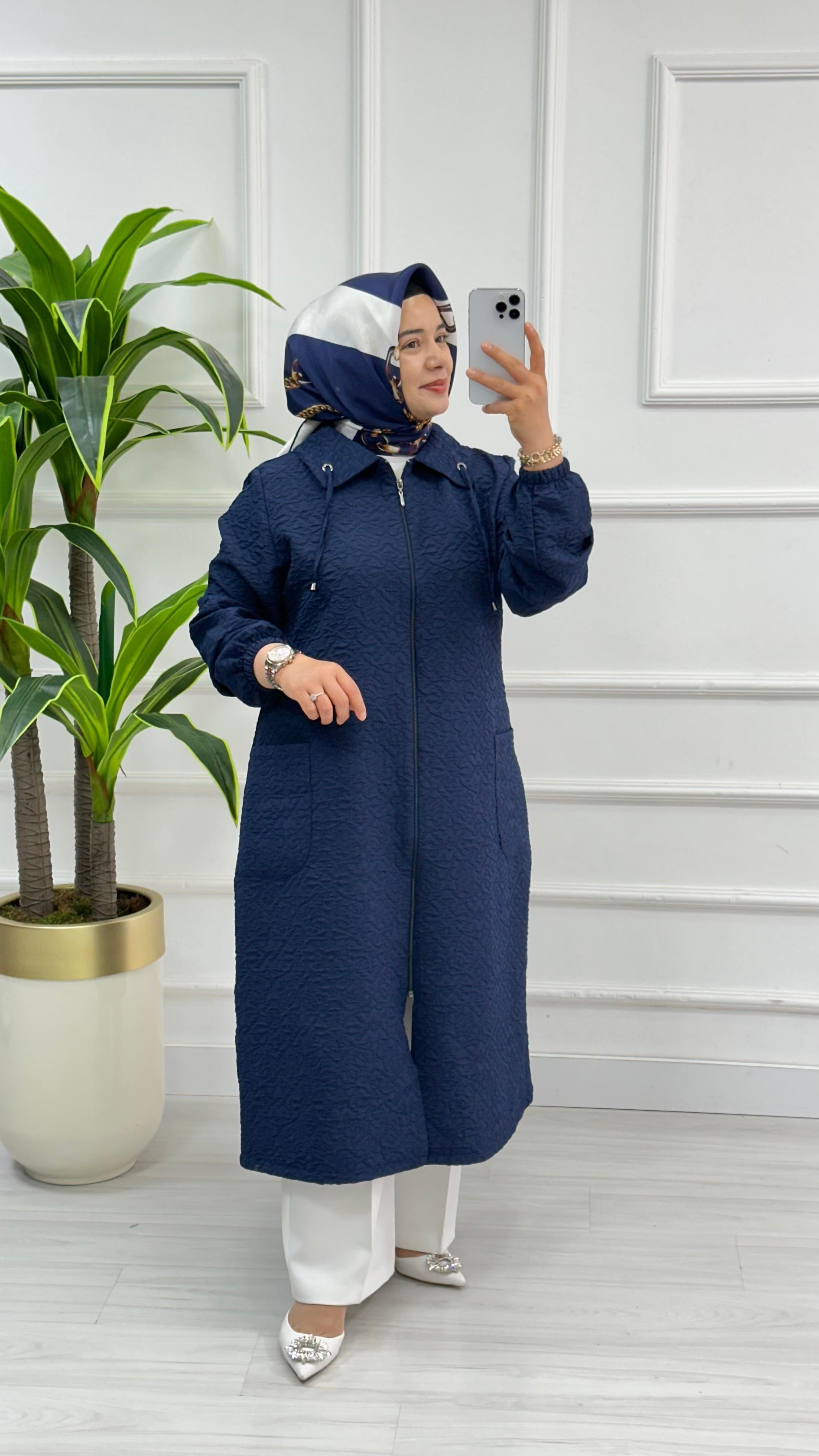 Jakar Cep Çakmalı Gofra Kumaş Uzun Giyçık 4925 - Lacivert