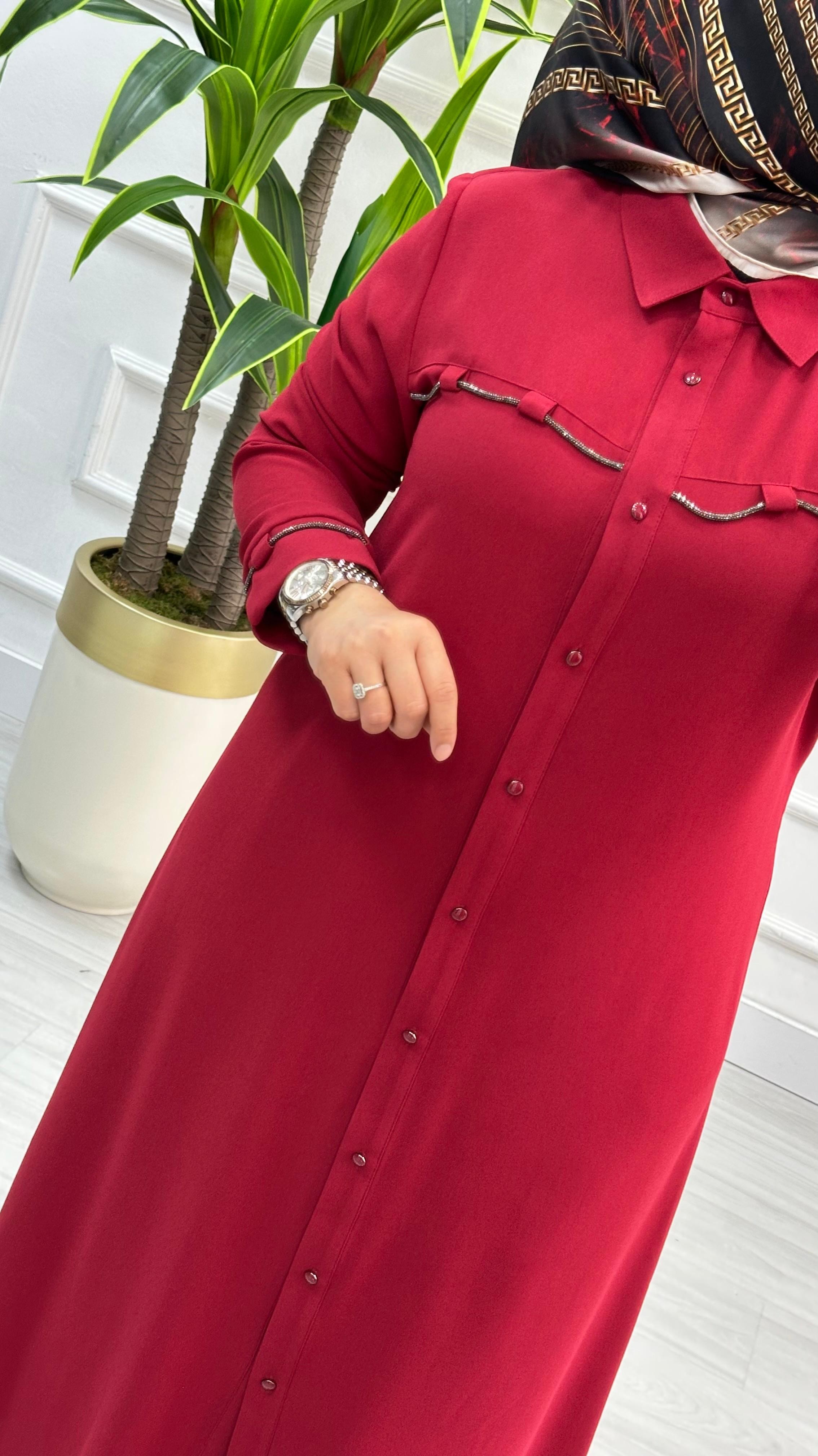 Kolları Ve Önü Taş Detaylı Tunik 4712 - Kırmızı