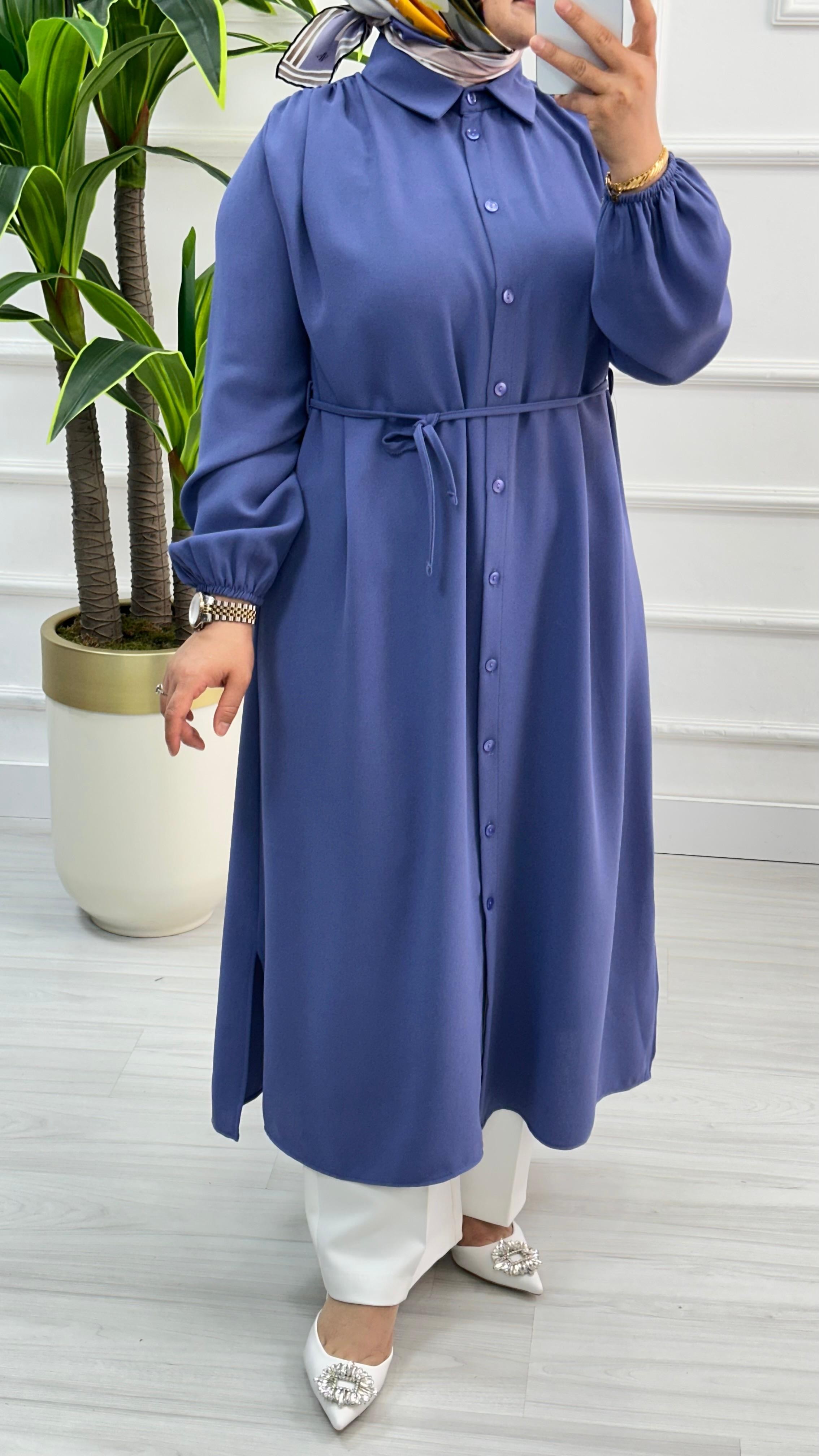 Omuzları Büzgülü Linda Kumaş Tunik 1562 - Lila