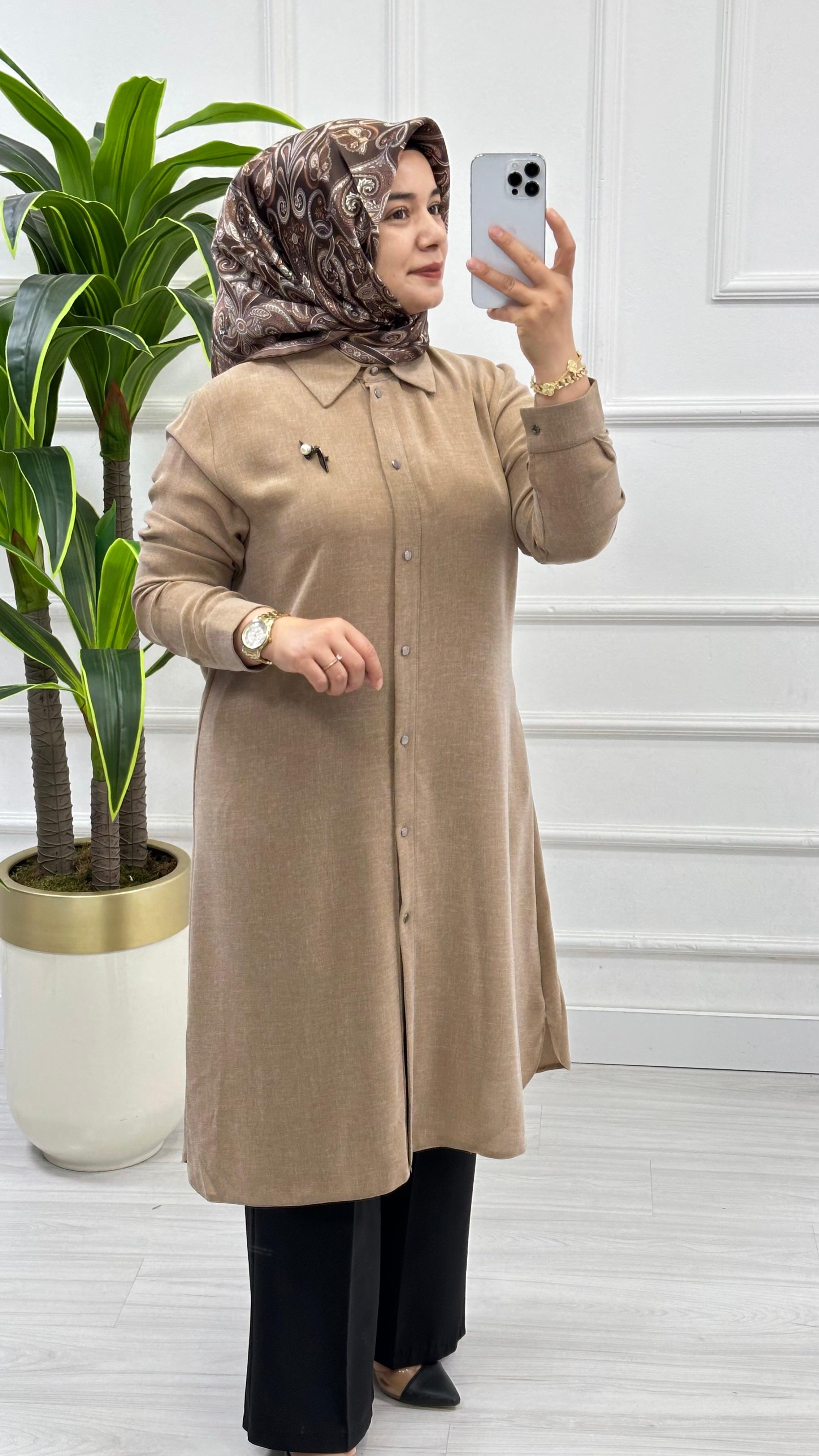 Çınar Özkan Toka Detaylı Kadın Tesettur Tunik 2005 - Vizon