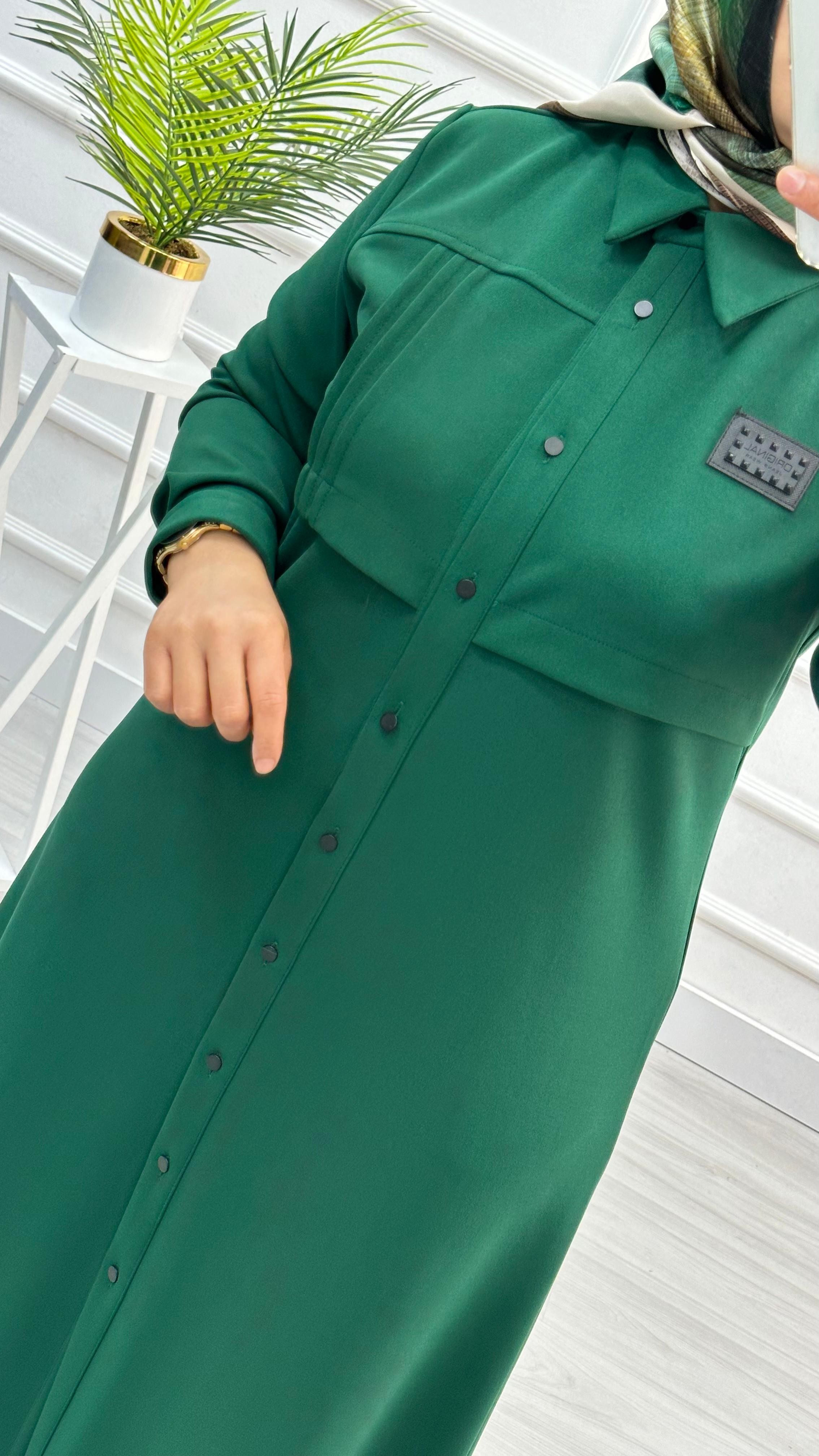 Çınar Özkan Önü Detaylı Uzun Tunik Benetton Yeşili 1513