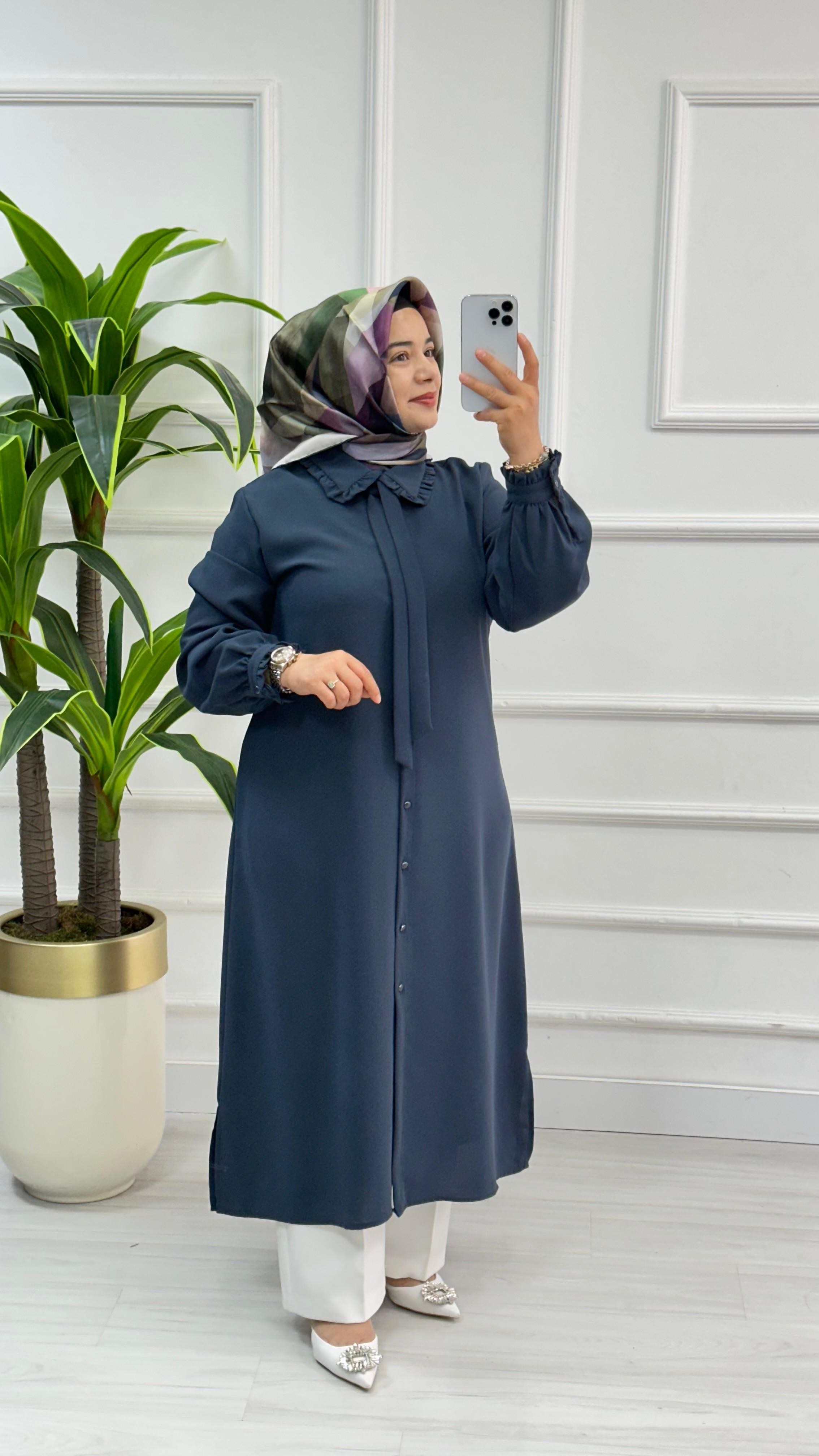 Alesya Bebe Yakalı Fırfırlı Fular Detaylı Tunik 4866 - Füme