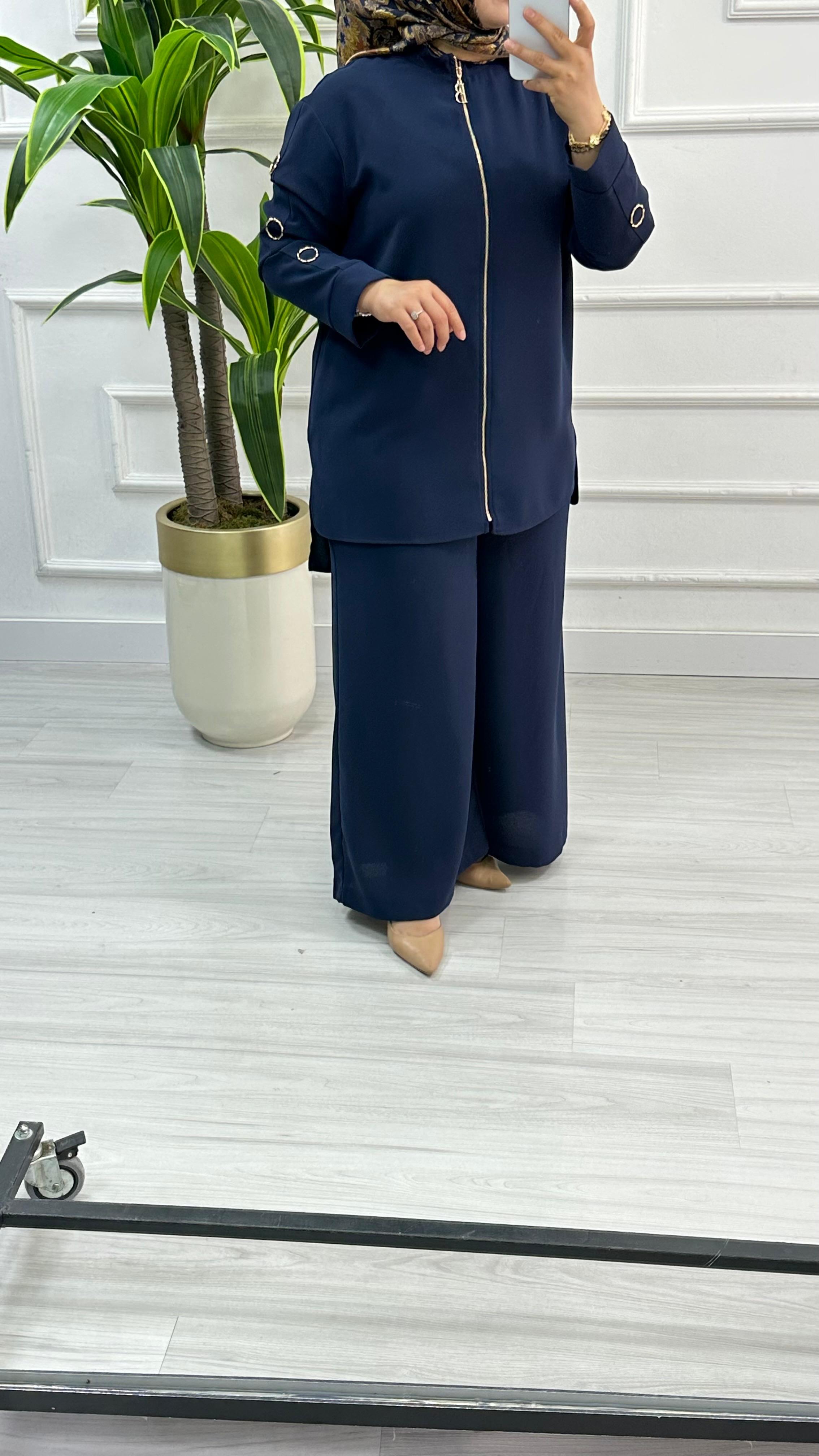 Belli (Armine) Ceket ve Pantolonlu Krep Takım 6001 - Lacivert