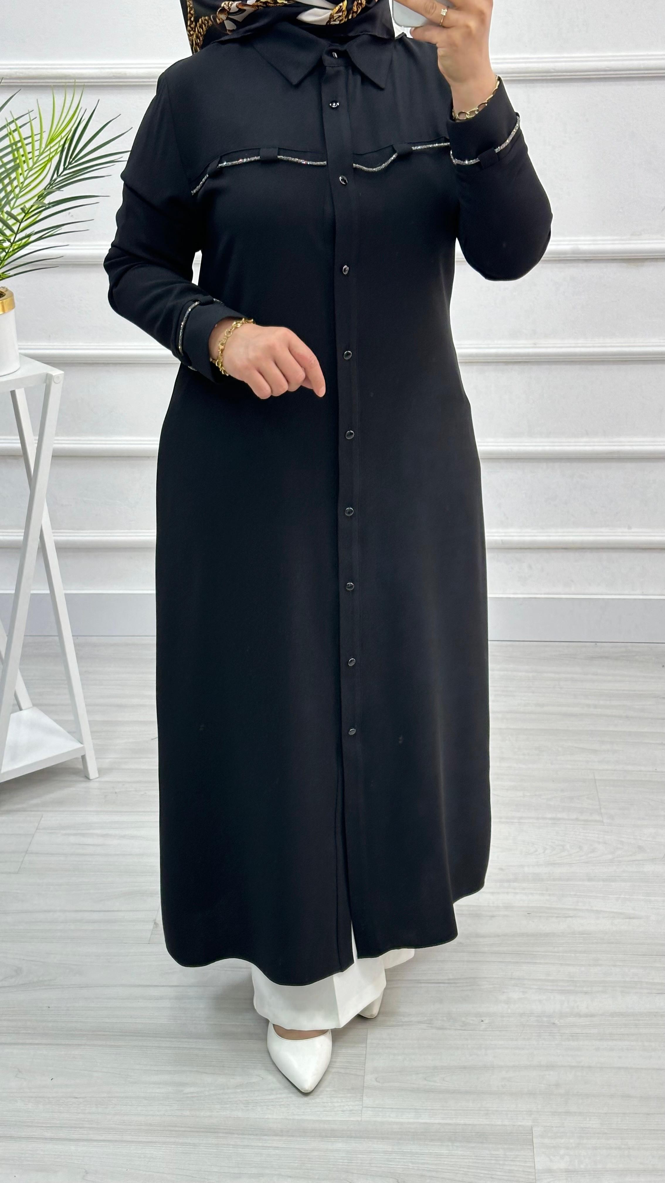 Kolları Ve Önü Taş Detaylı Tunik 4712 - Siyah