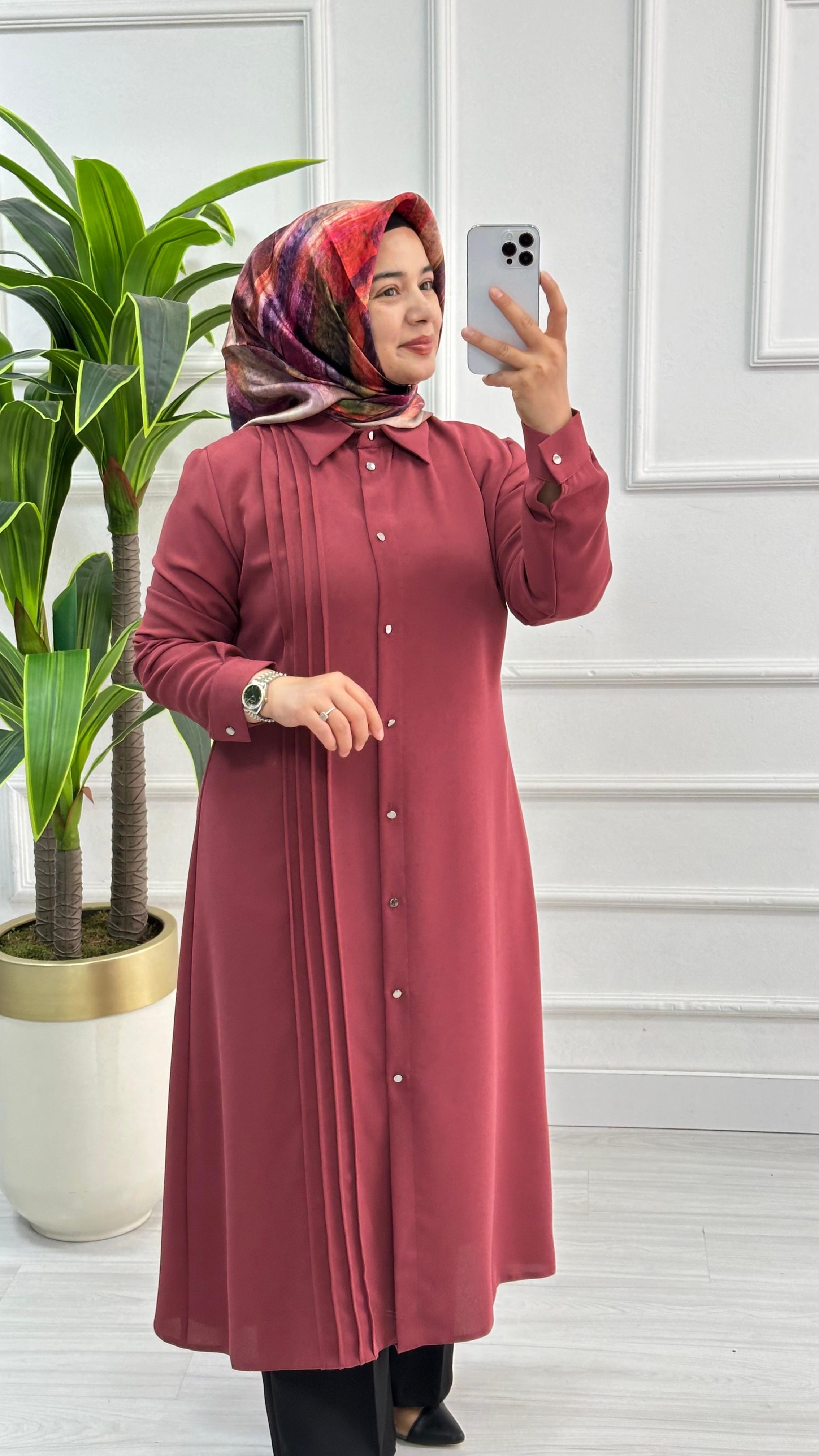 Çınar Özkan Boydan Dikişli Tunik 1623 - Gül