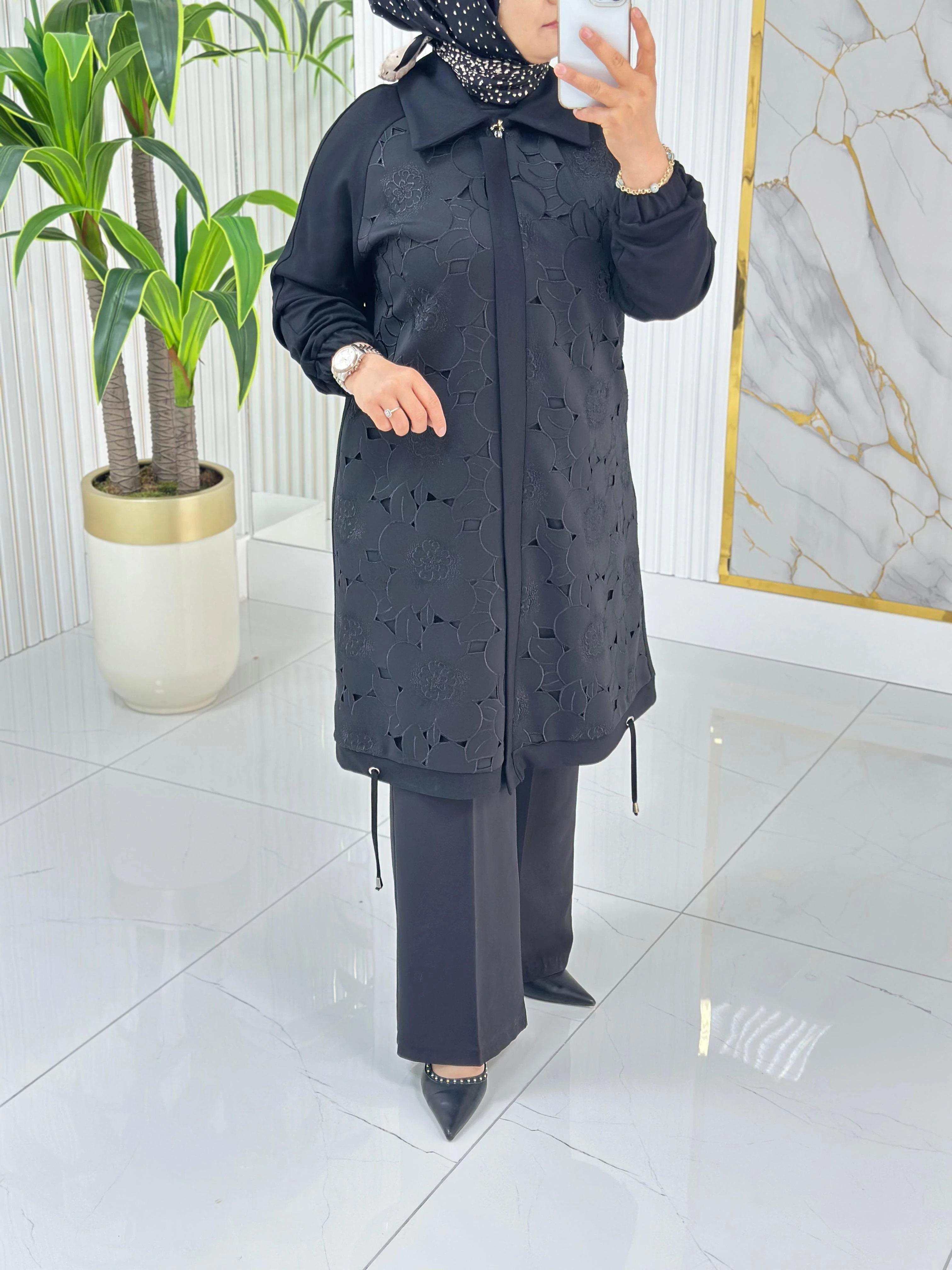 Haya Güpür Detaylı Tesettür Kap 1636