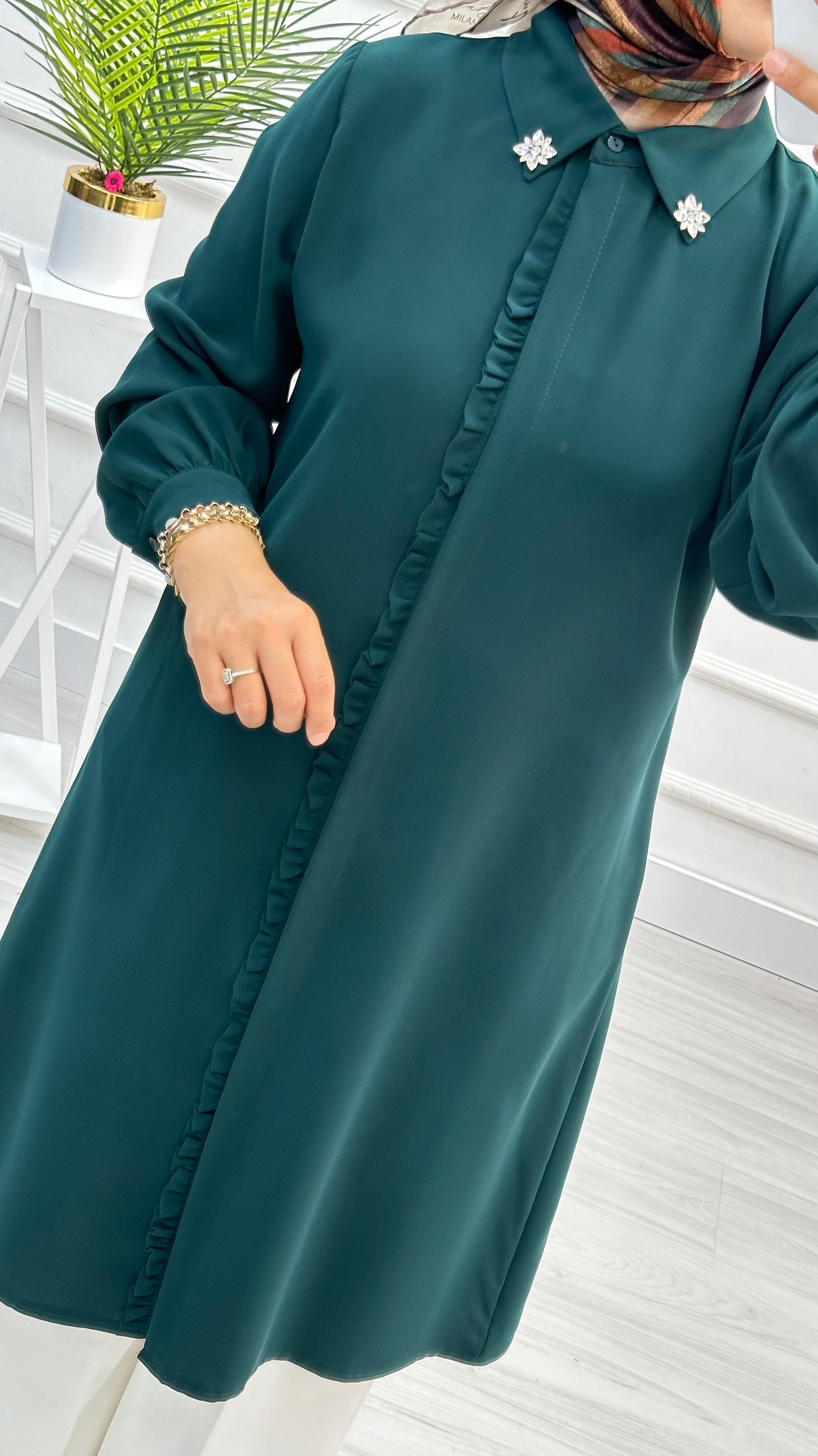 Alesya Patı Fırfırlı Yakası Taşlı Tunik 4909