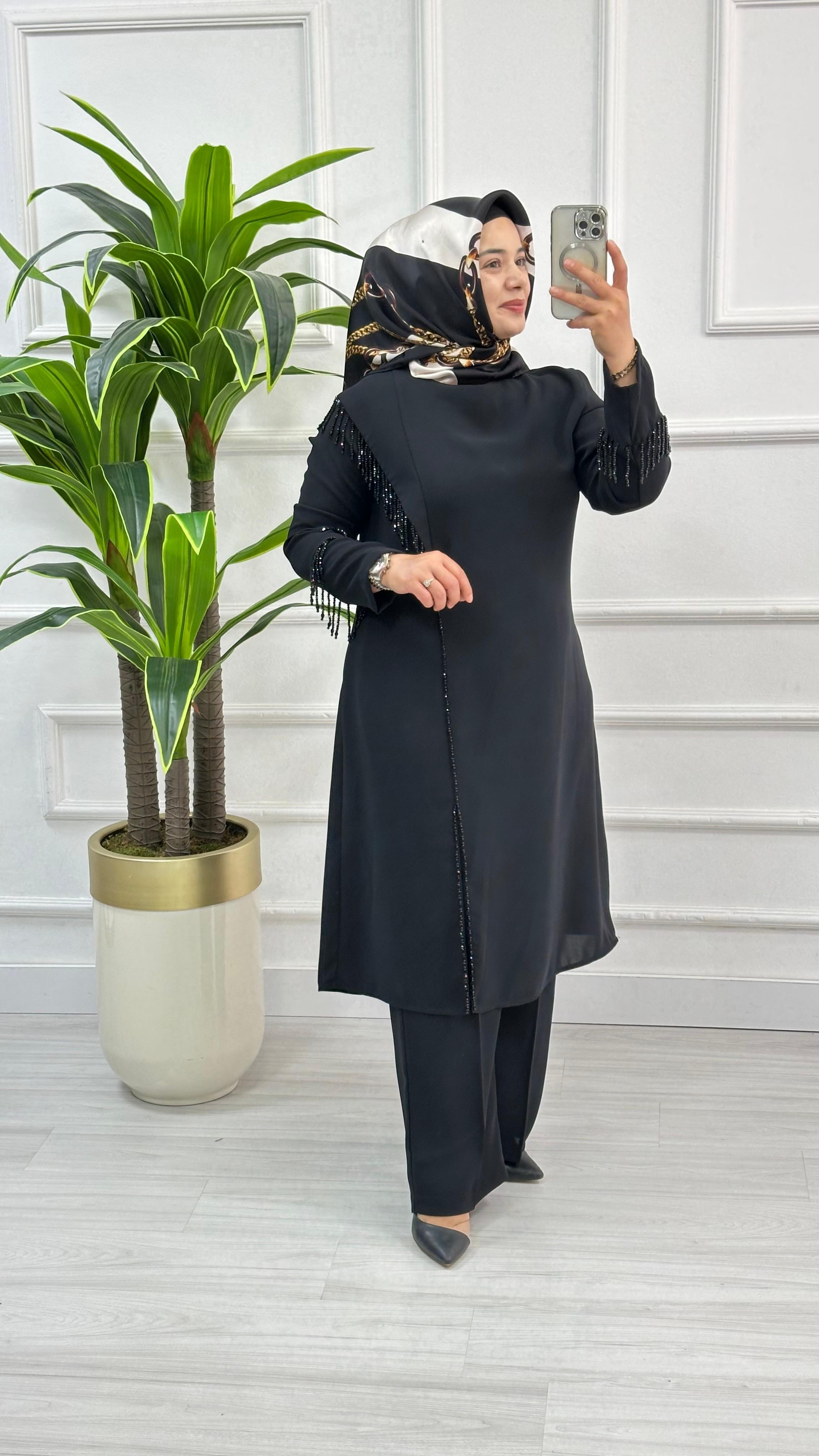 Altın Kreasyon Kolları Organze Tüllü Yelek ve Uzun Kol İçlikli İkili Takım 8750