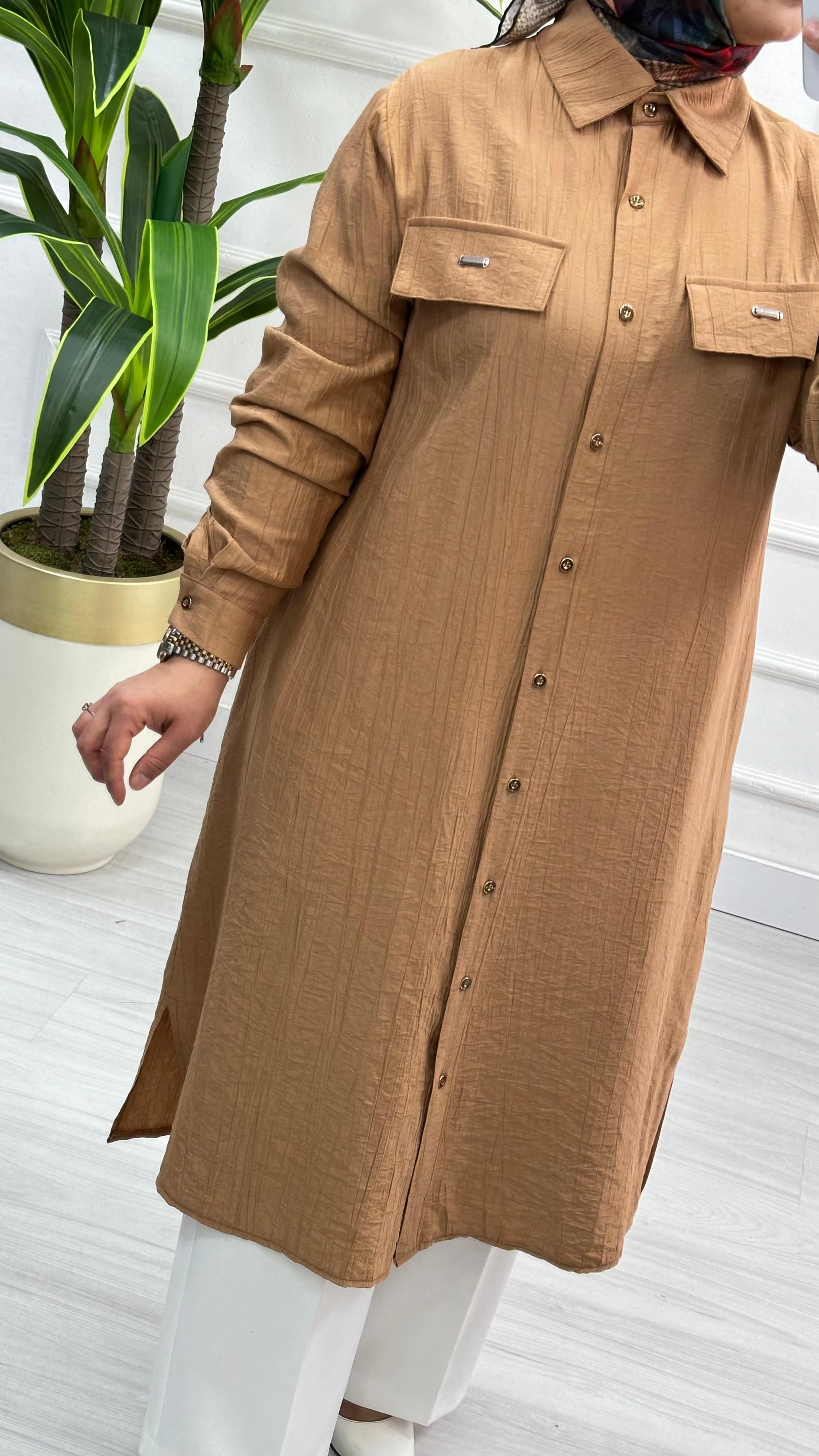 Kado Cep Detaylı Tensel Kumaş Tunik 1900 - Kavun