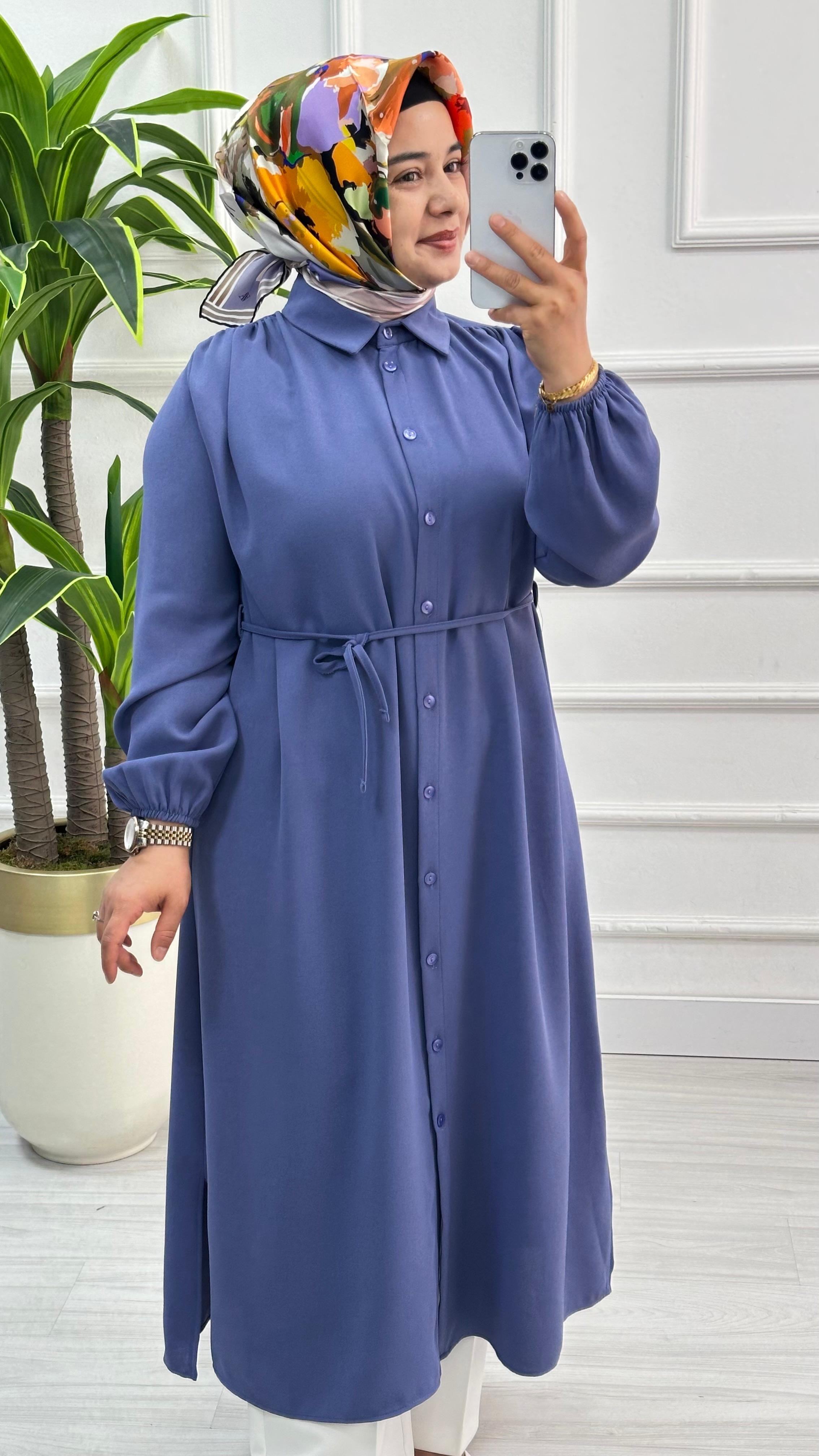 Omuzları Büzgülü Linda Kumaş Tunik 1562 - Lila