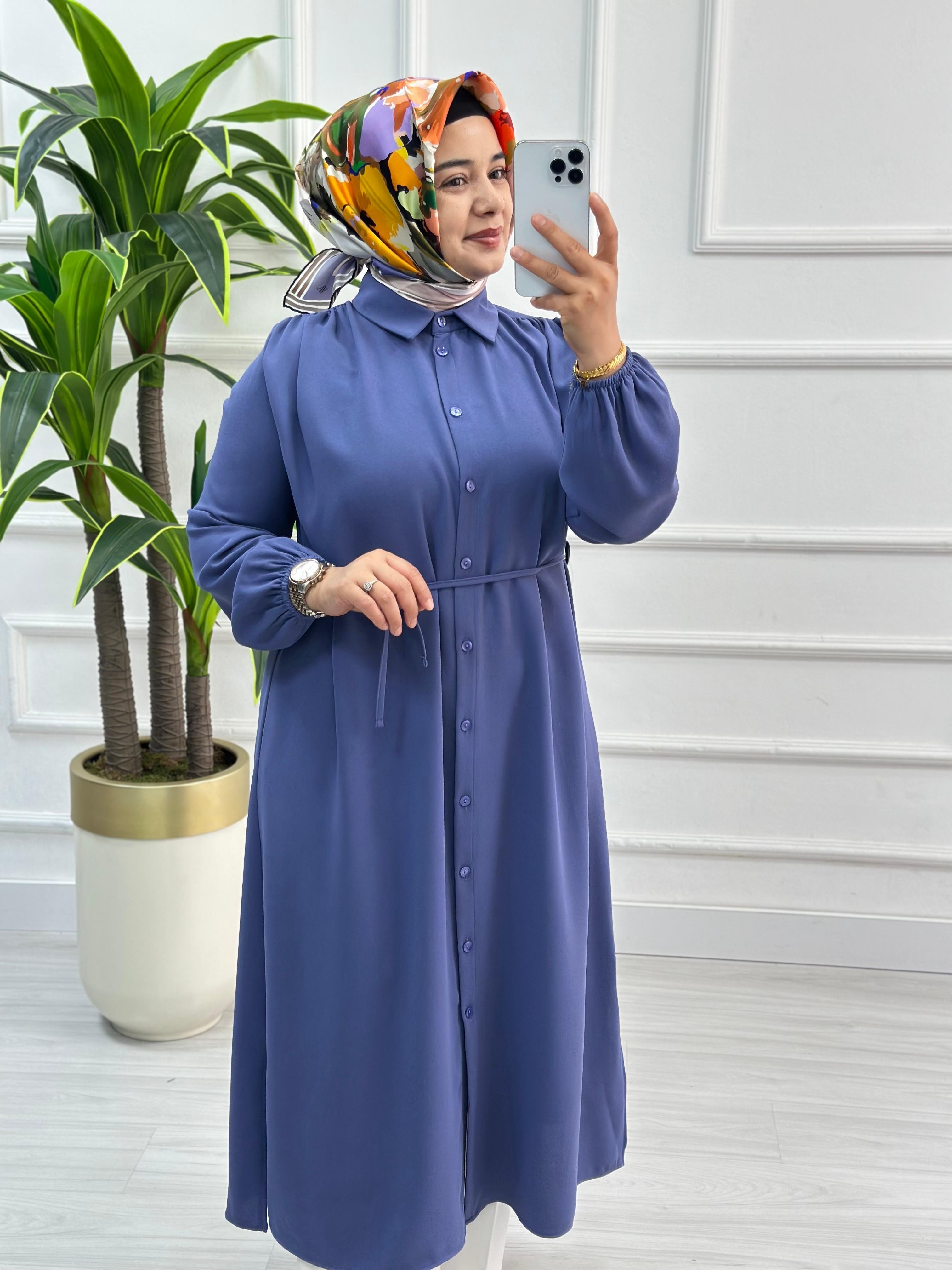Omuzları Büzgülü Linda Kumaş Tunik 1562 - Lila