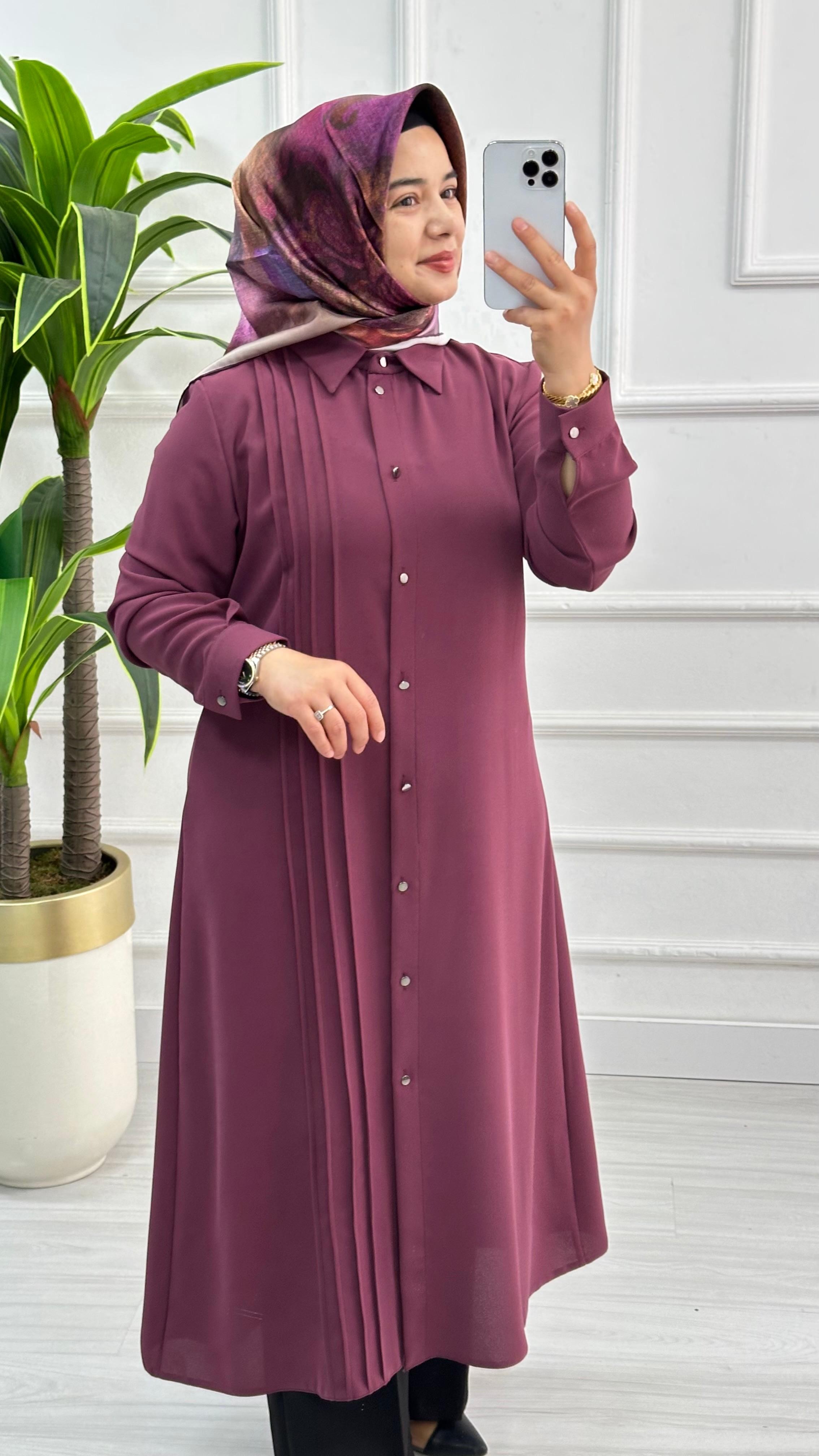 Çınar Özkan Boydan Dikişli Tunik 1623 - Mürdüm