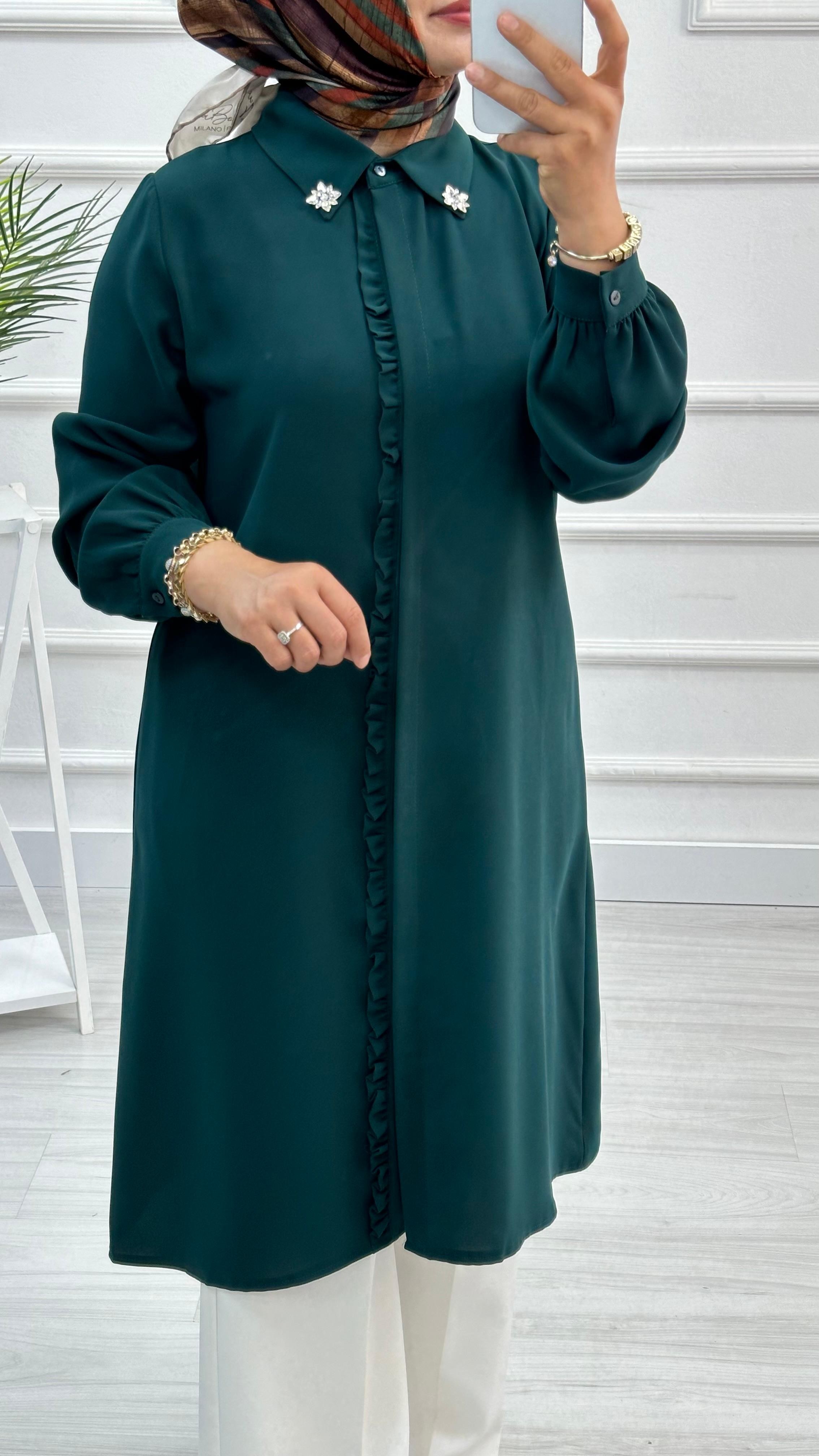 Alesya Patı Fırfırlı Yakası Taşlı Tunik 4909