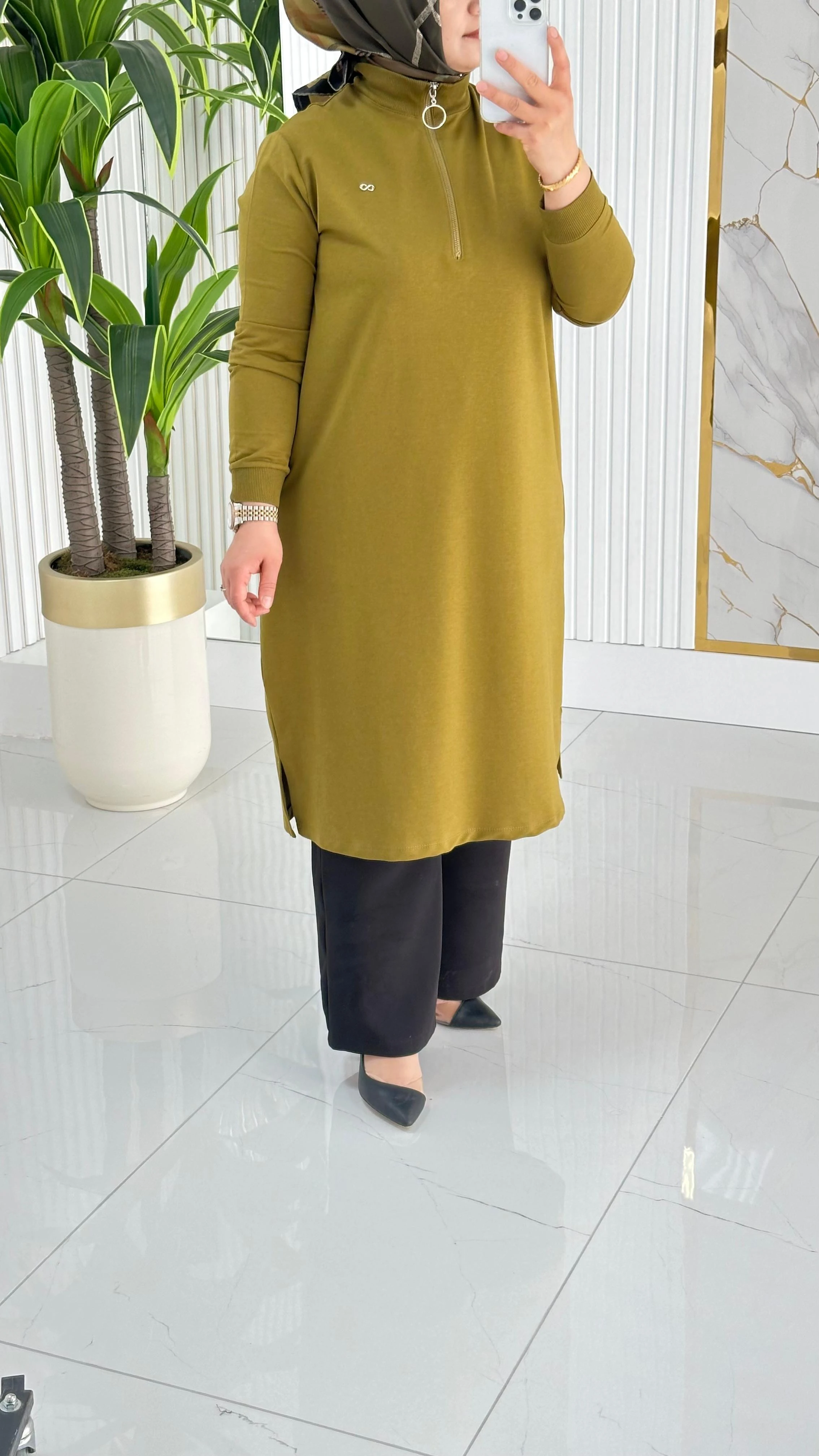 Dik Yaka Ribanalı Swet 7568 - Yağ Yeşili