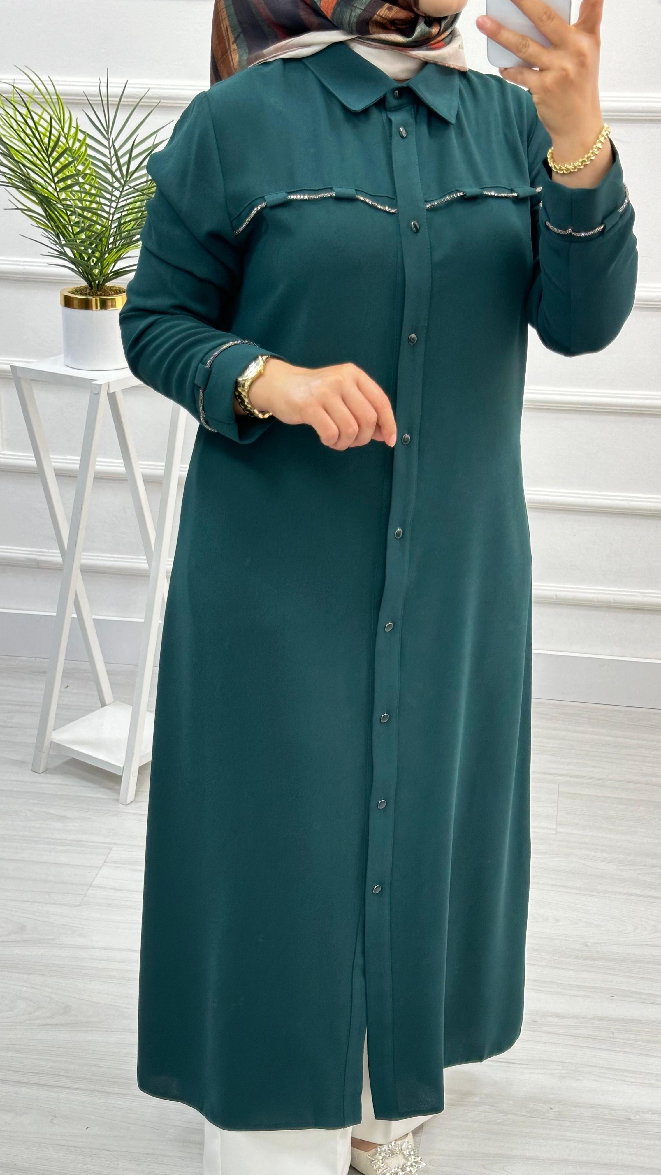 Kolları Ve Önü Taş Detaylı Tunik 4712 - Zümrüt Yeşili