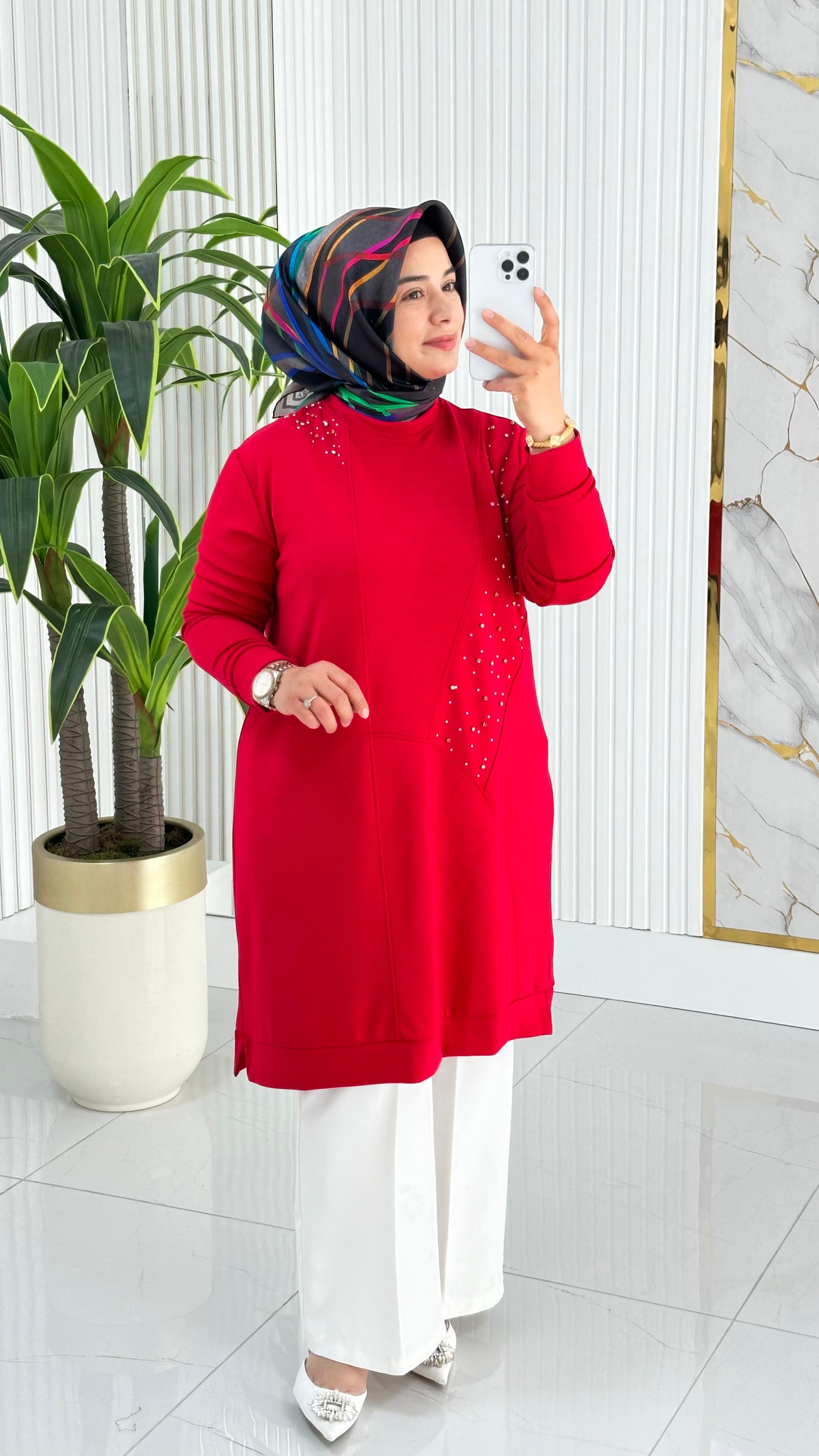 Kado Taş Baskılı Asimetrik Tunik 7020