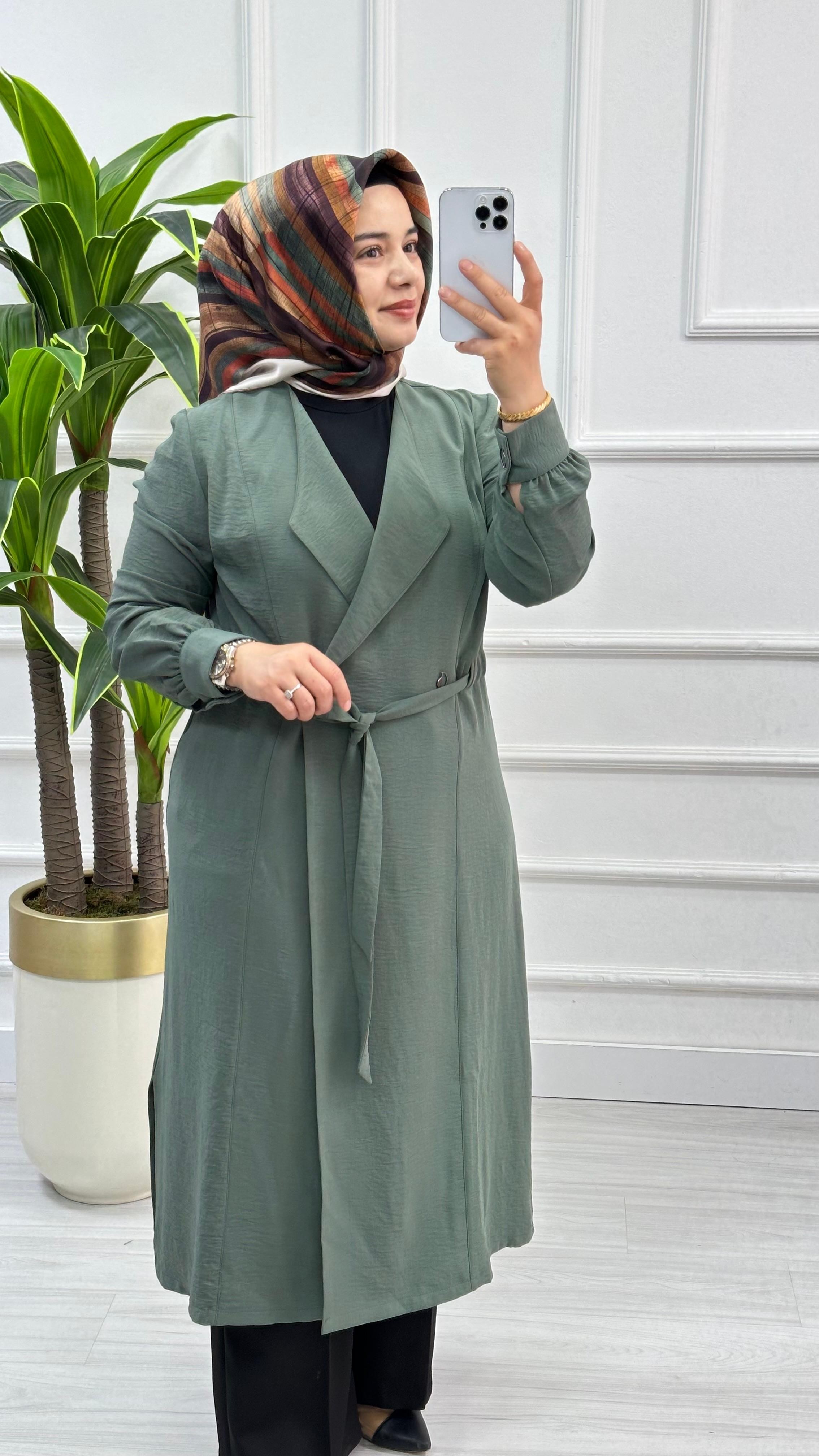 Panova Çıt Detaylı Kuşaklı Anvelok Kapamalı Giy Çık 7010 - Mint Yeşili