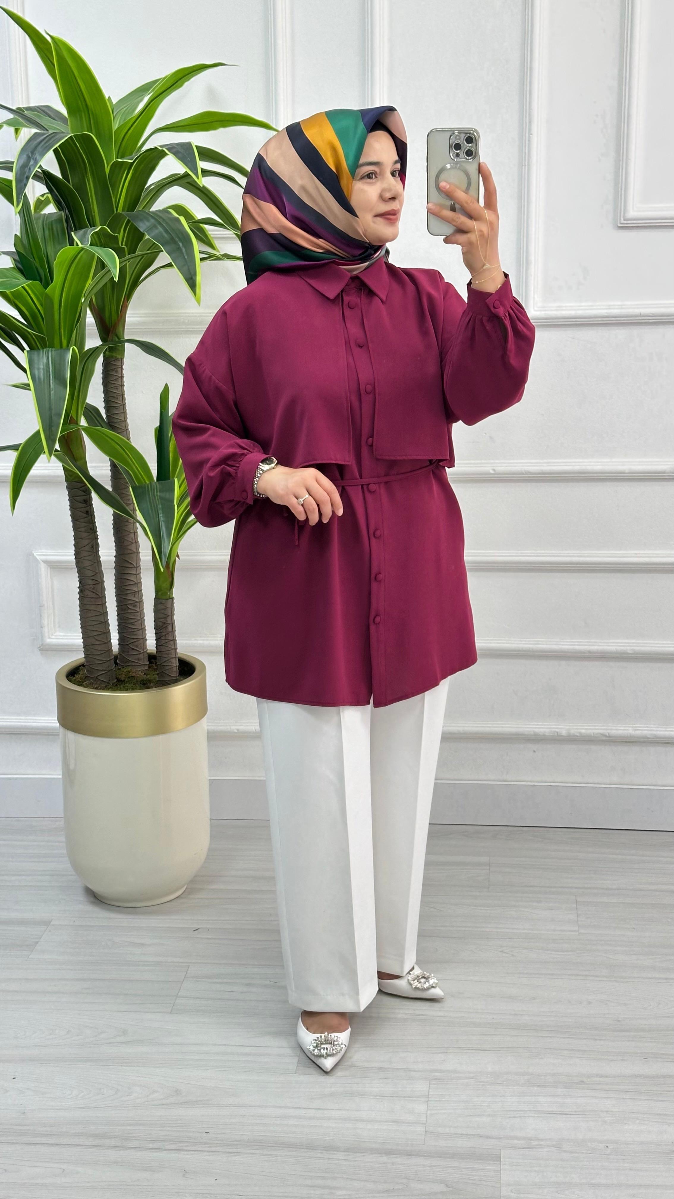 Cepkenli Biyeli Kemerli Linda Spor Tunik 1869