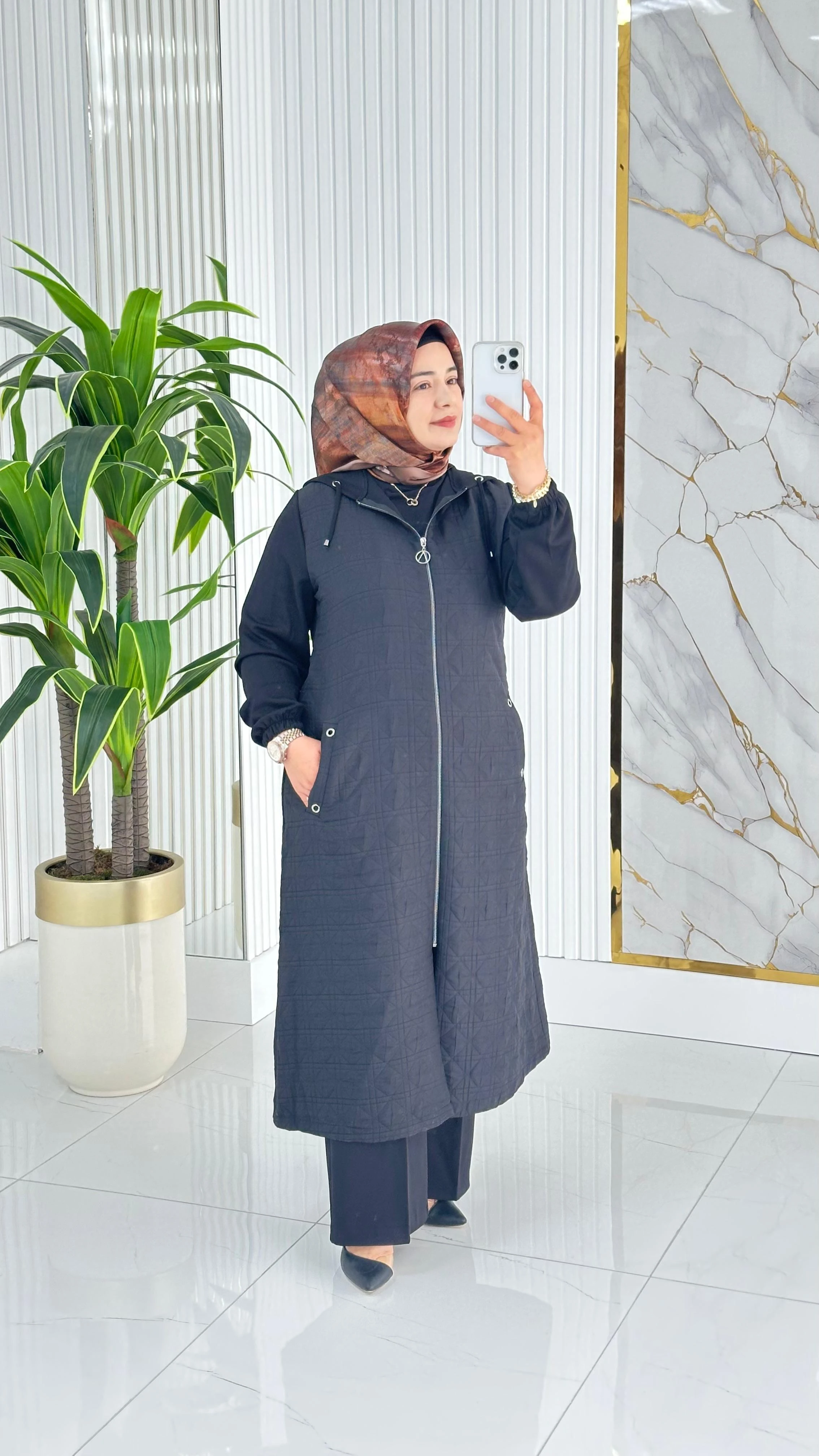 Çınar Özkan Önü Fermuarlı Cepli Kadın Kapitone Kap 2265 - Siyah