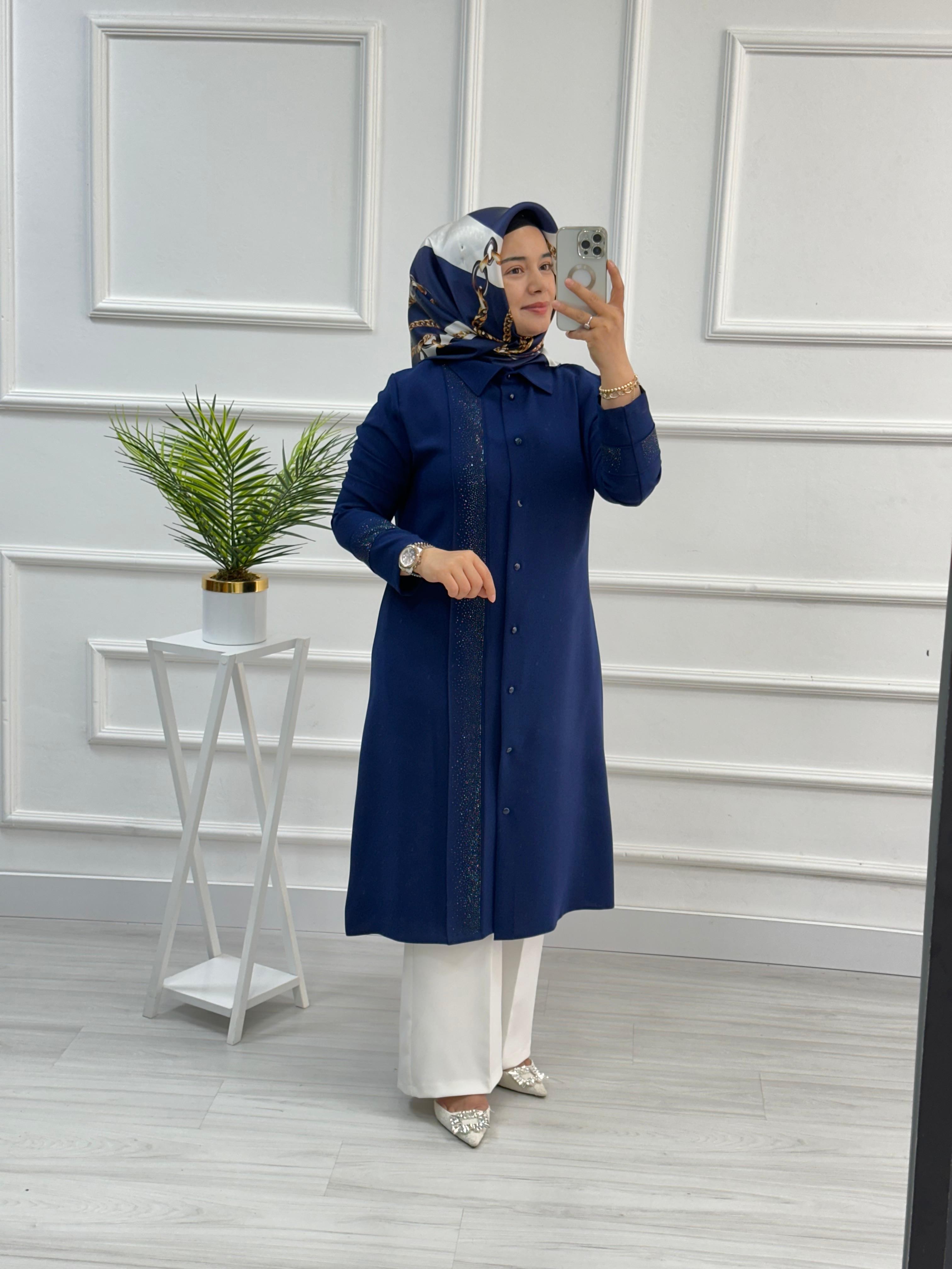 Qetenn Polo Krep Çımalı Taş Detaylı Tunik 2805