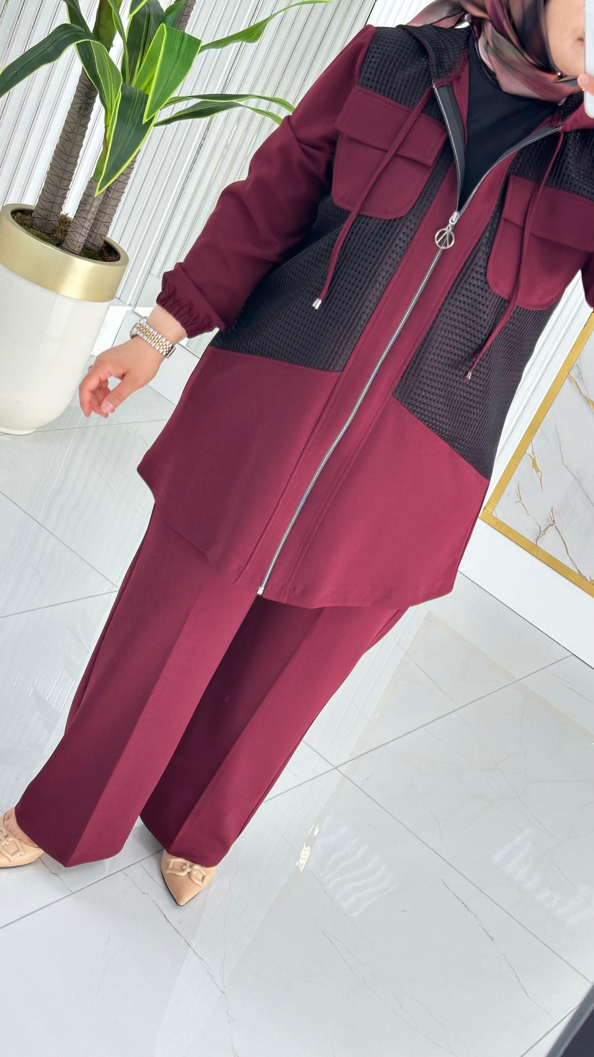 Çınar Özkan Fileli Pantolonlu Takım 2233 - Bordo