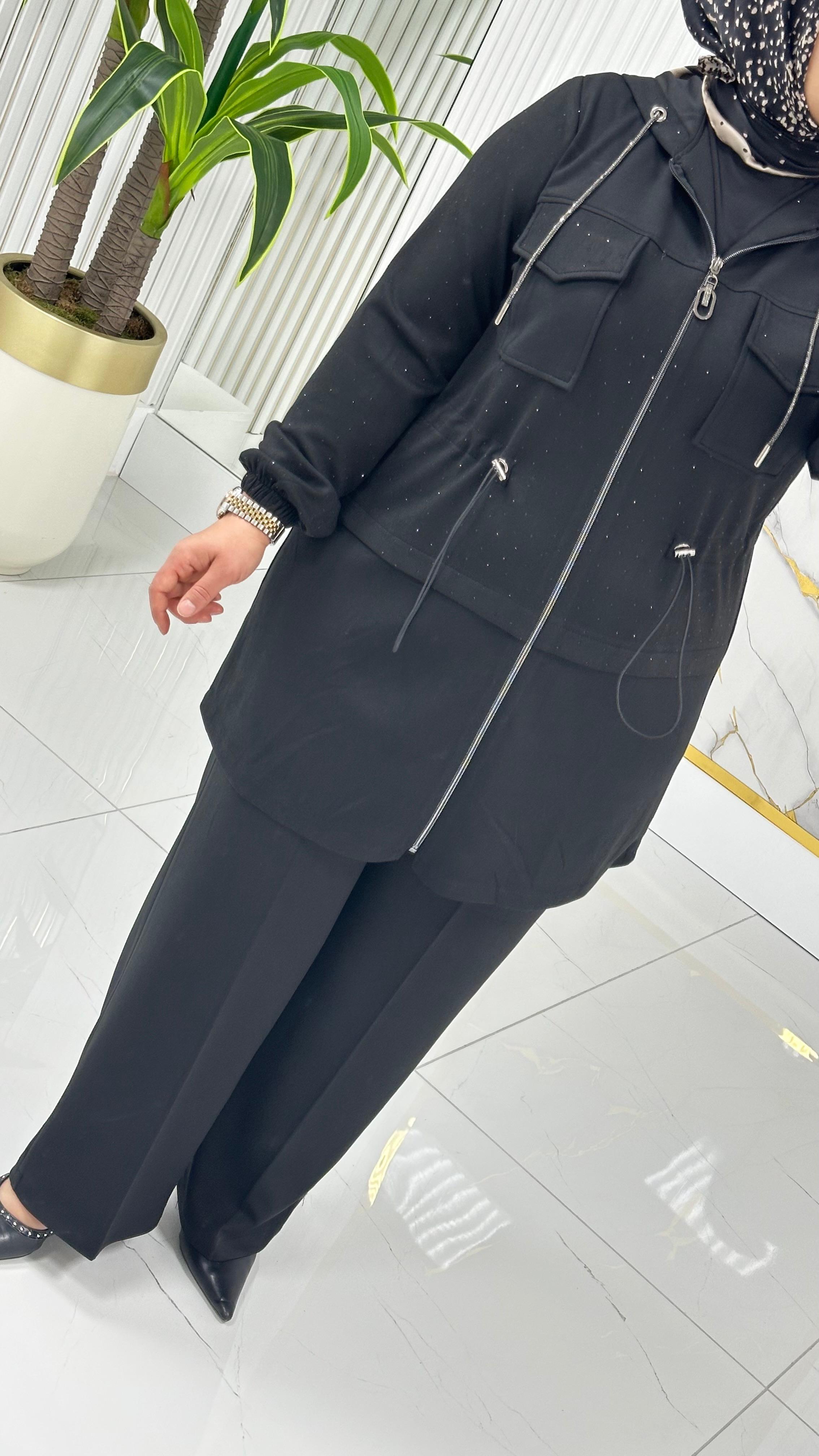 Çınar Özkan Modal Kumaş Pantolonlu Takım 2227 - Siyah