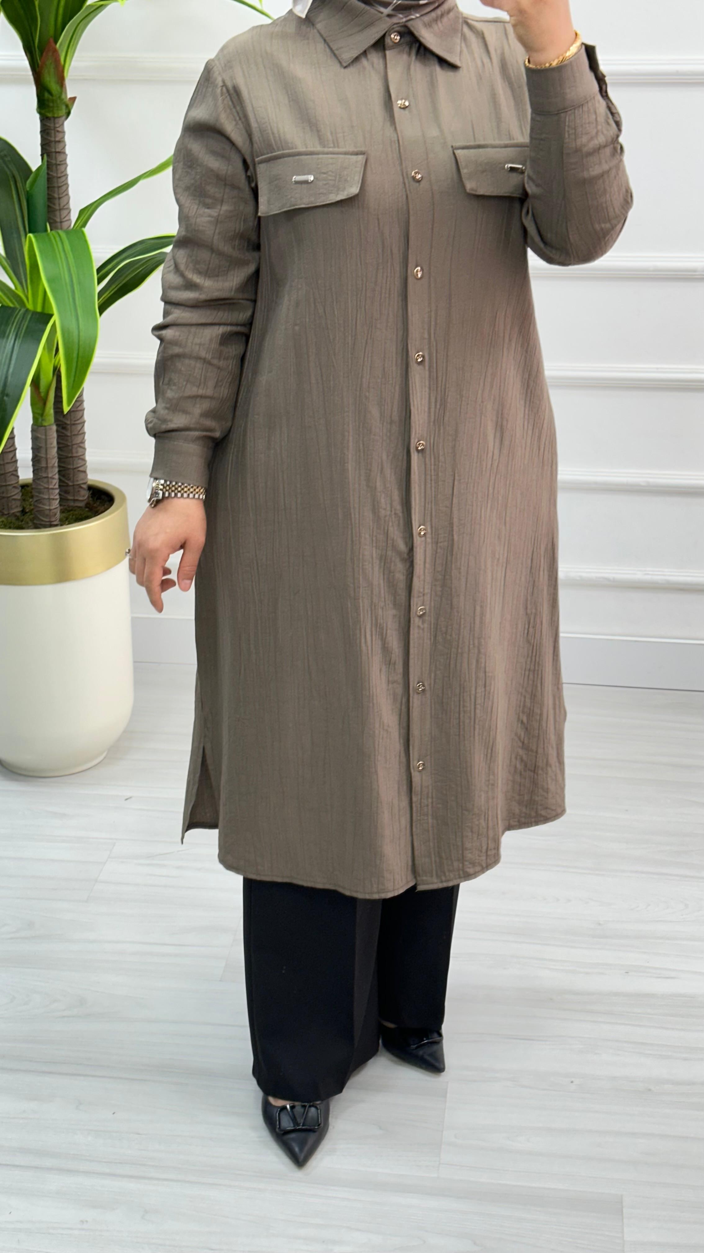 Kado Cep Detaylı Tensel Kumaş Tunik 1900 - Vizon