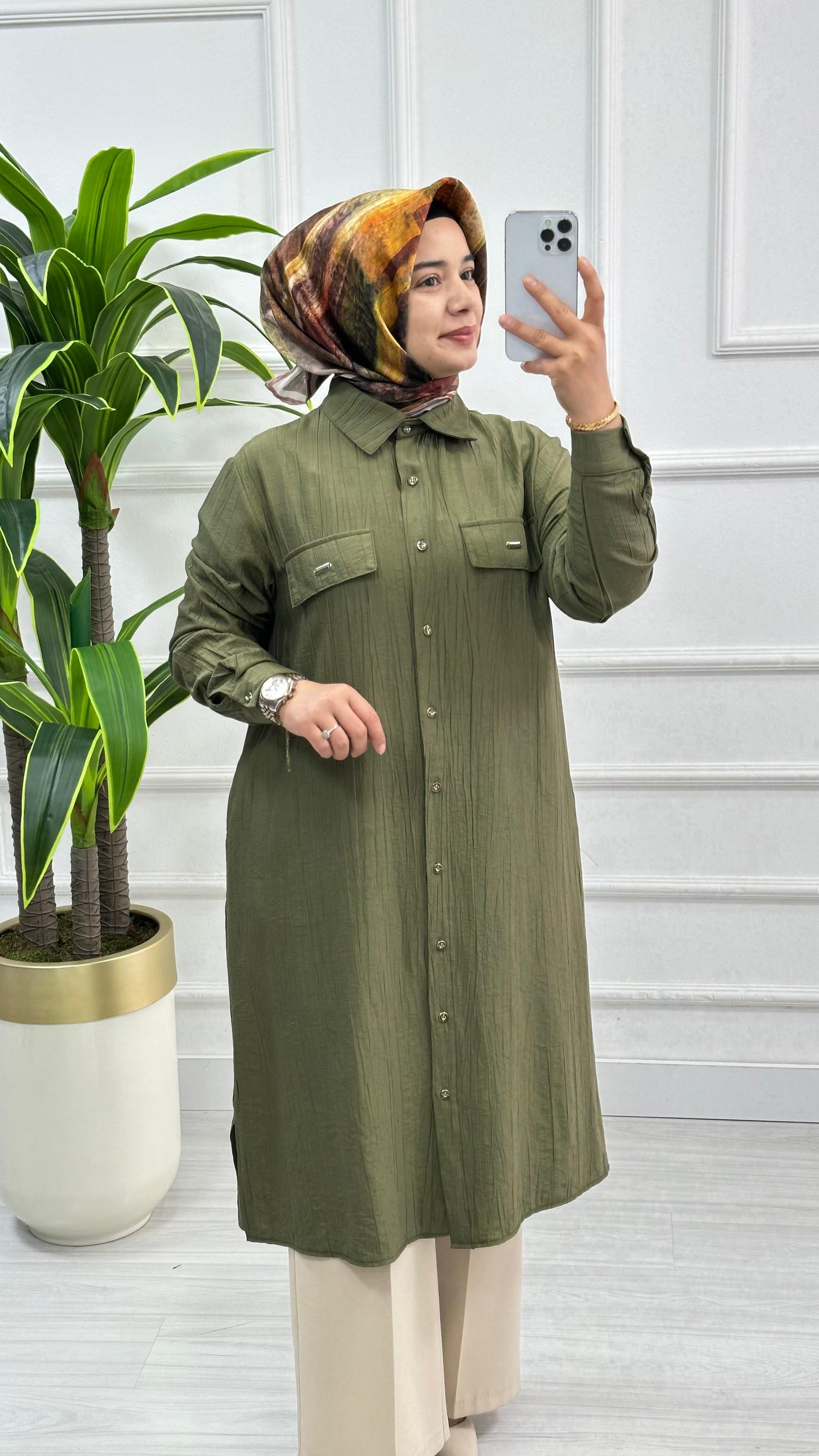 Kado Cep Detaylı Tensel Kumaş Tunik 1900 - Haki