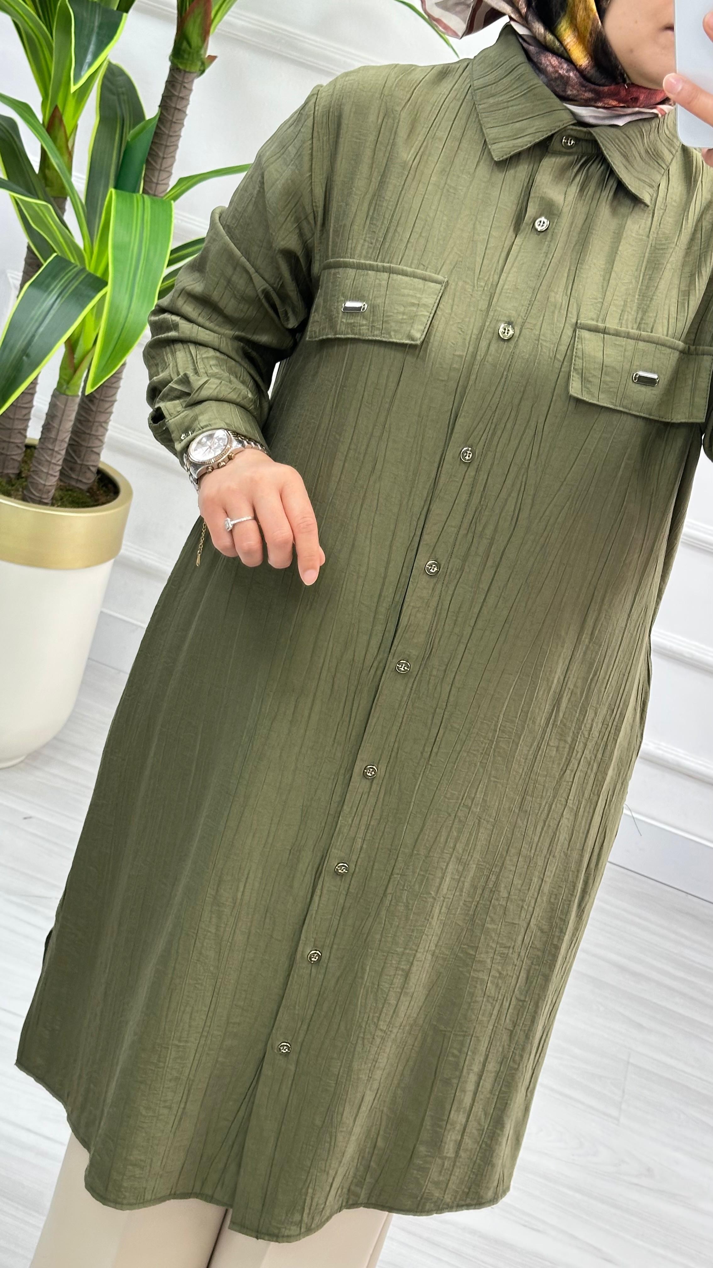 Kado Cep Detaylı Tensel Kumaş Tunik 1900 - Haki