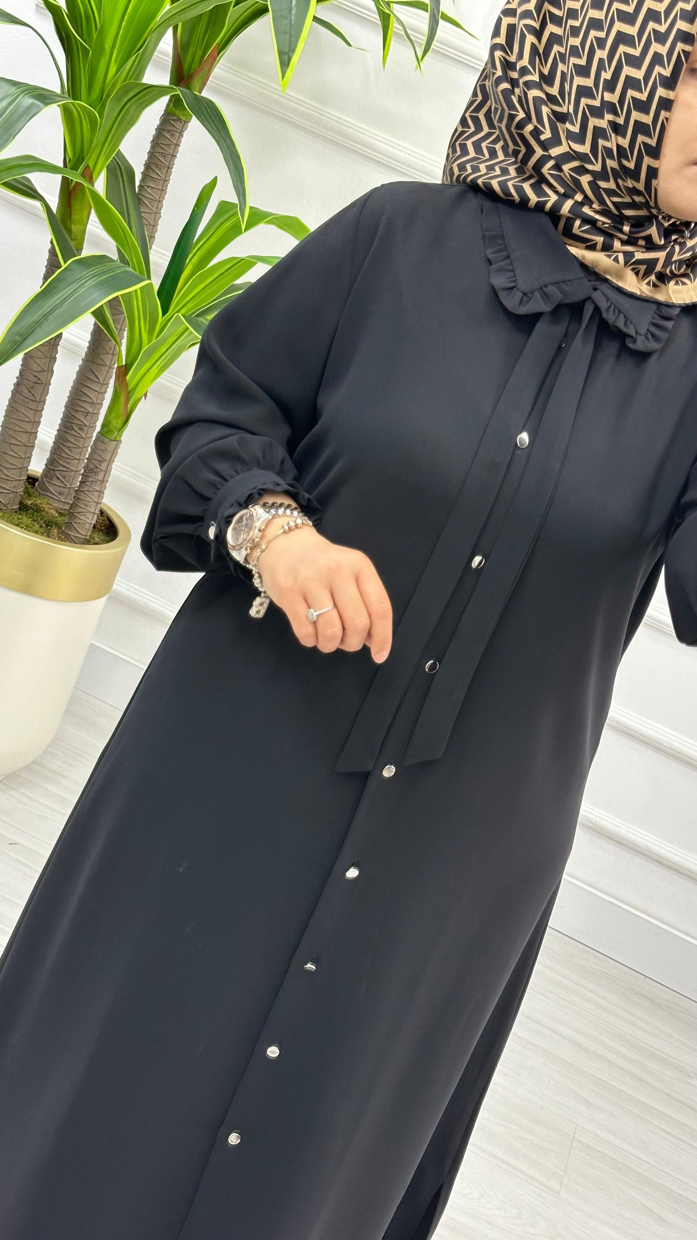 Alesya Bebe Yakalı Fırfırlı Fular Detaylı Tunik 4866 - Siyah