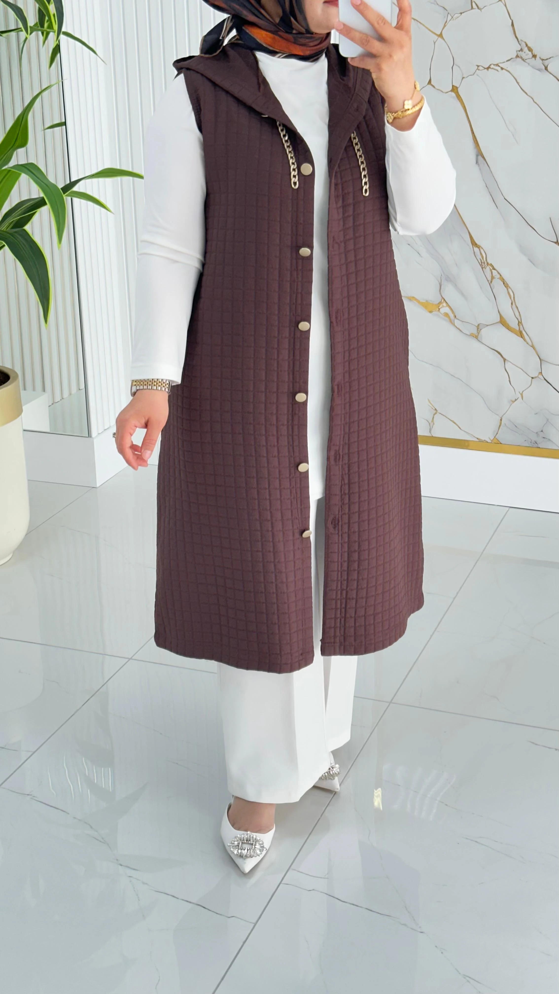 Kado Cep Detaylı Kolsuz Yelek 7190 - Acı Kahve