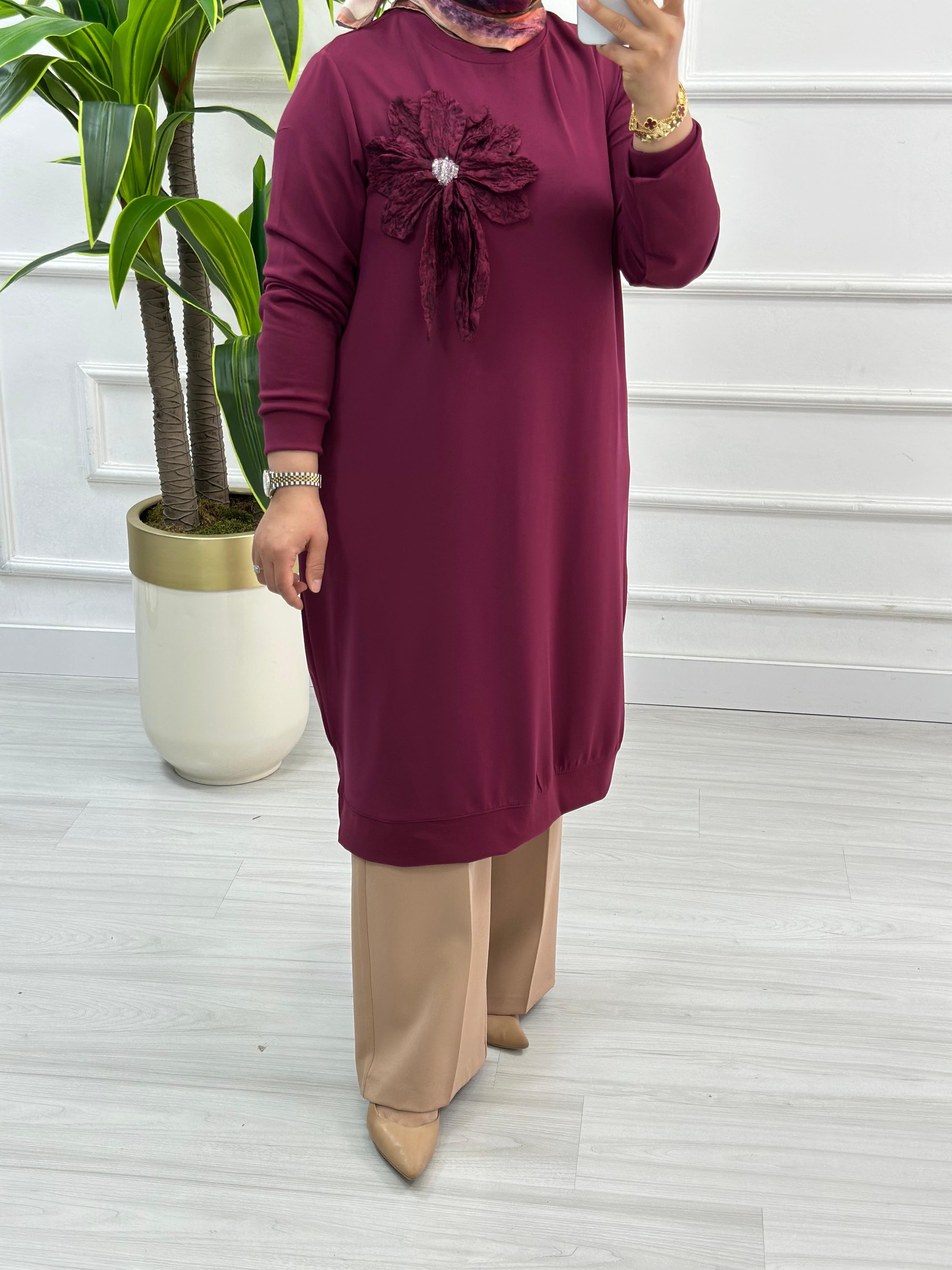 Kado Uzun Boy Çiçek Desenli Tunik 1354