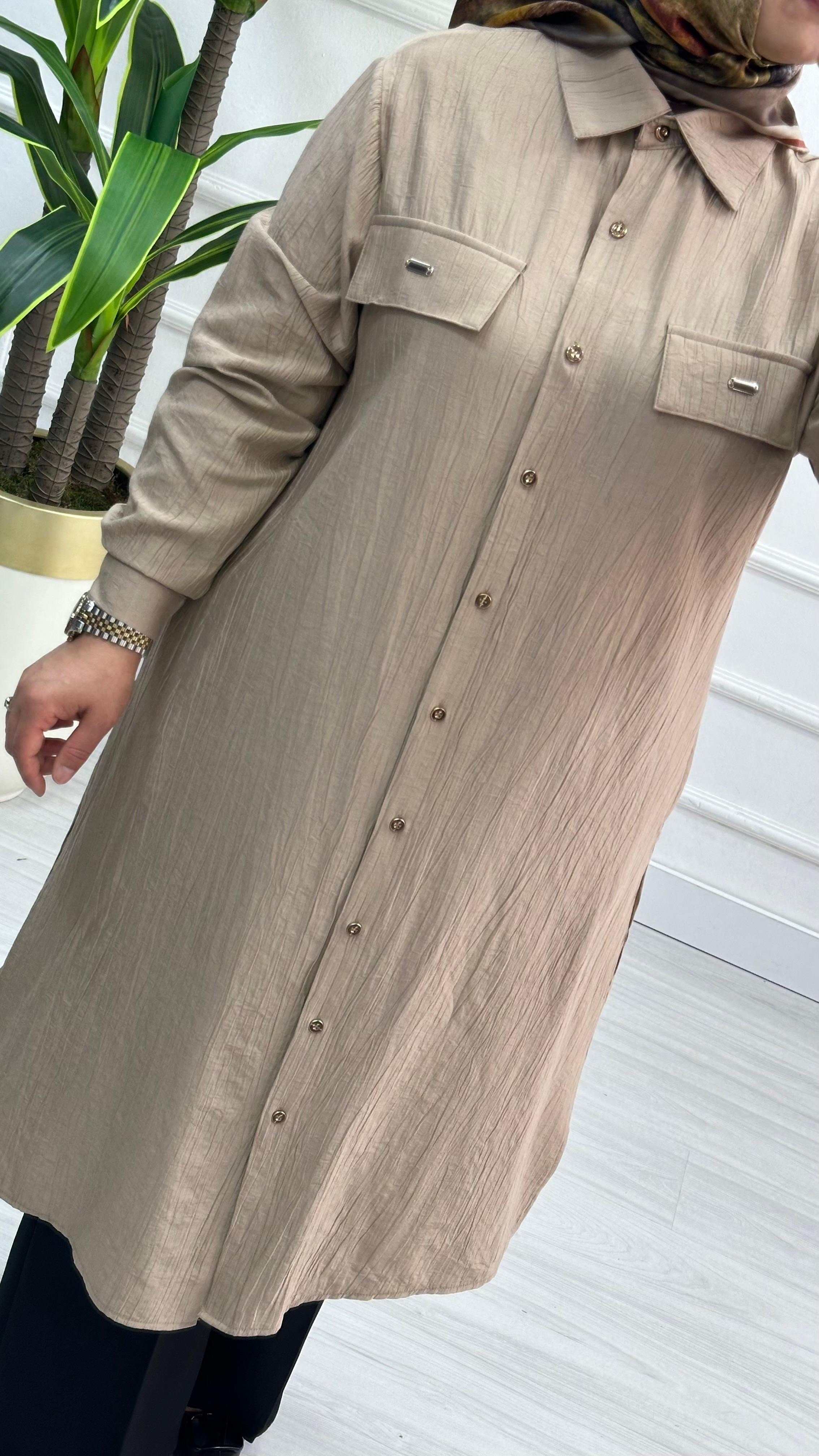 Kado Cep Detaylı Tensel Kumaş Tunik 1900 - Taş