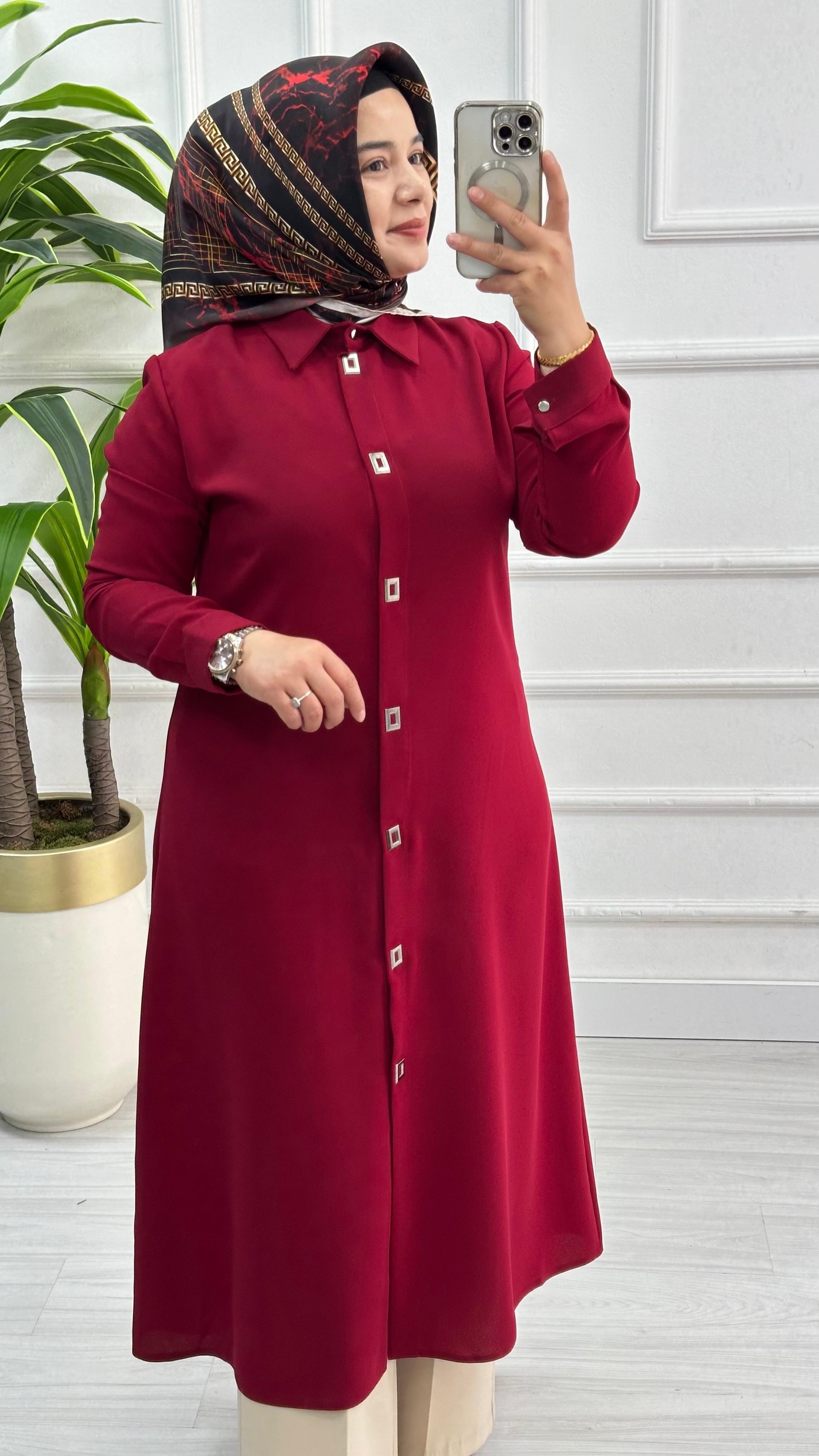 Çınar Özkan Çıt Çıtlı Uzun Tesettür Tunik Giyçık 2132