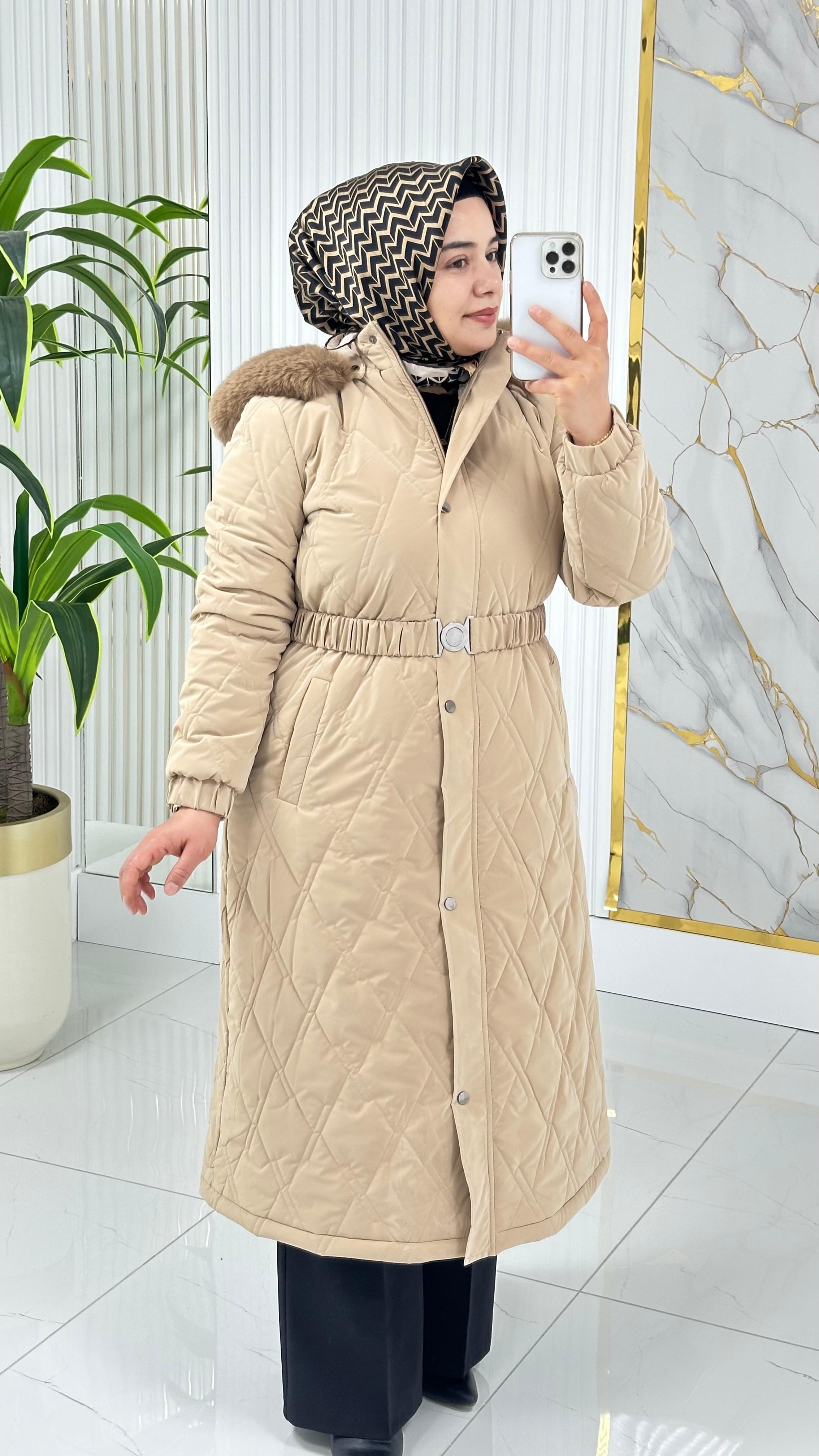 ÇINAR ÖZKAN KEMER DETAYLI KAPİTONE MONT 2289 - Bej