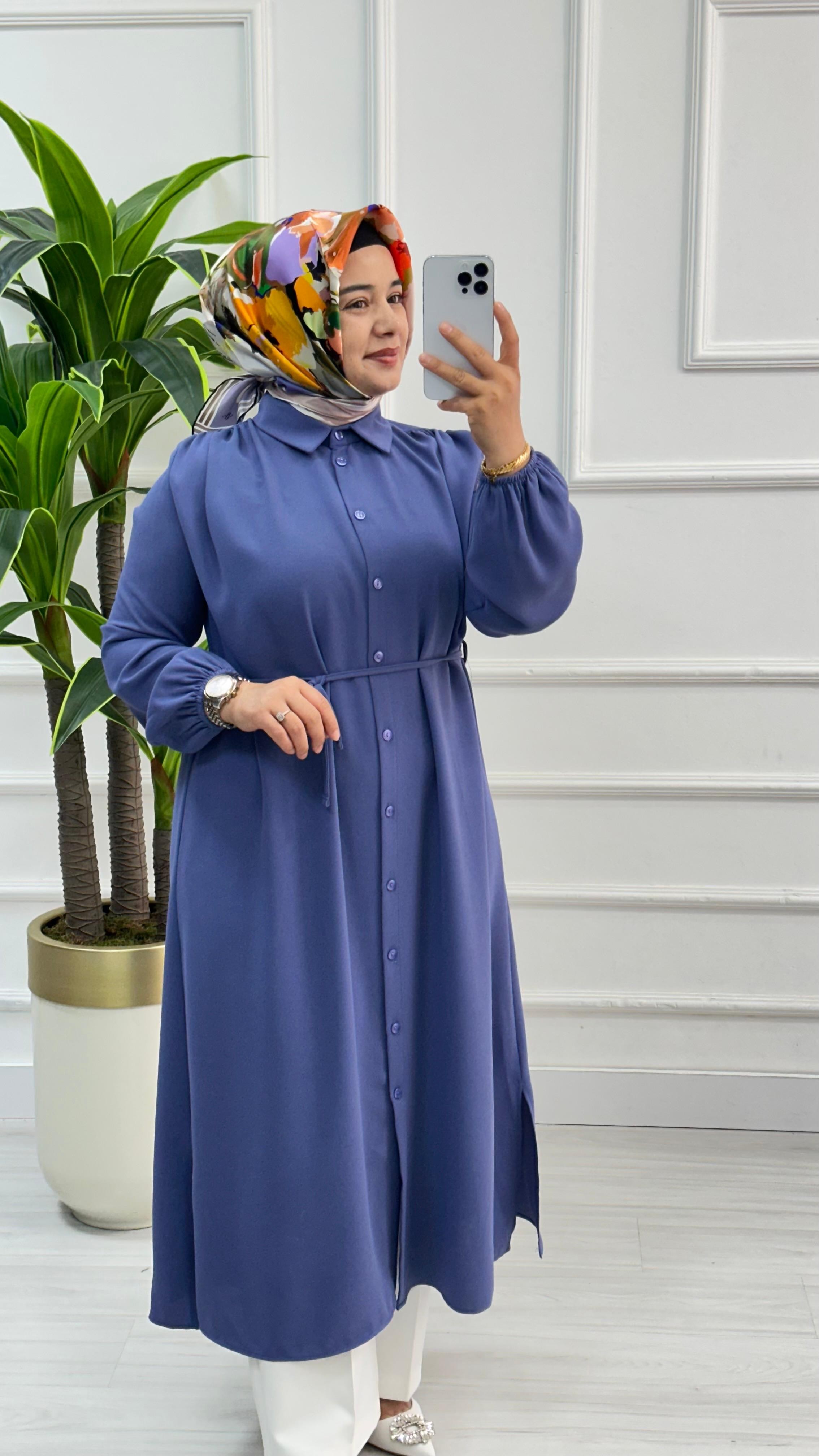 Omuzları Büzgülü Linda Kumaş Tunik 1562 - Lila