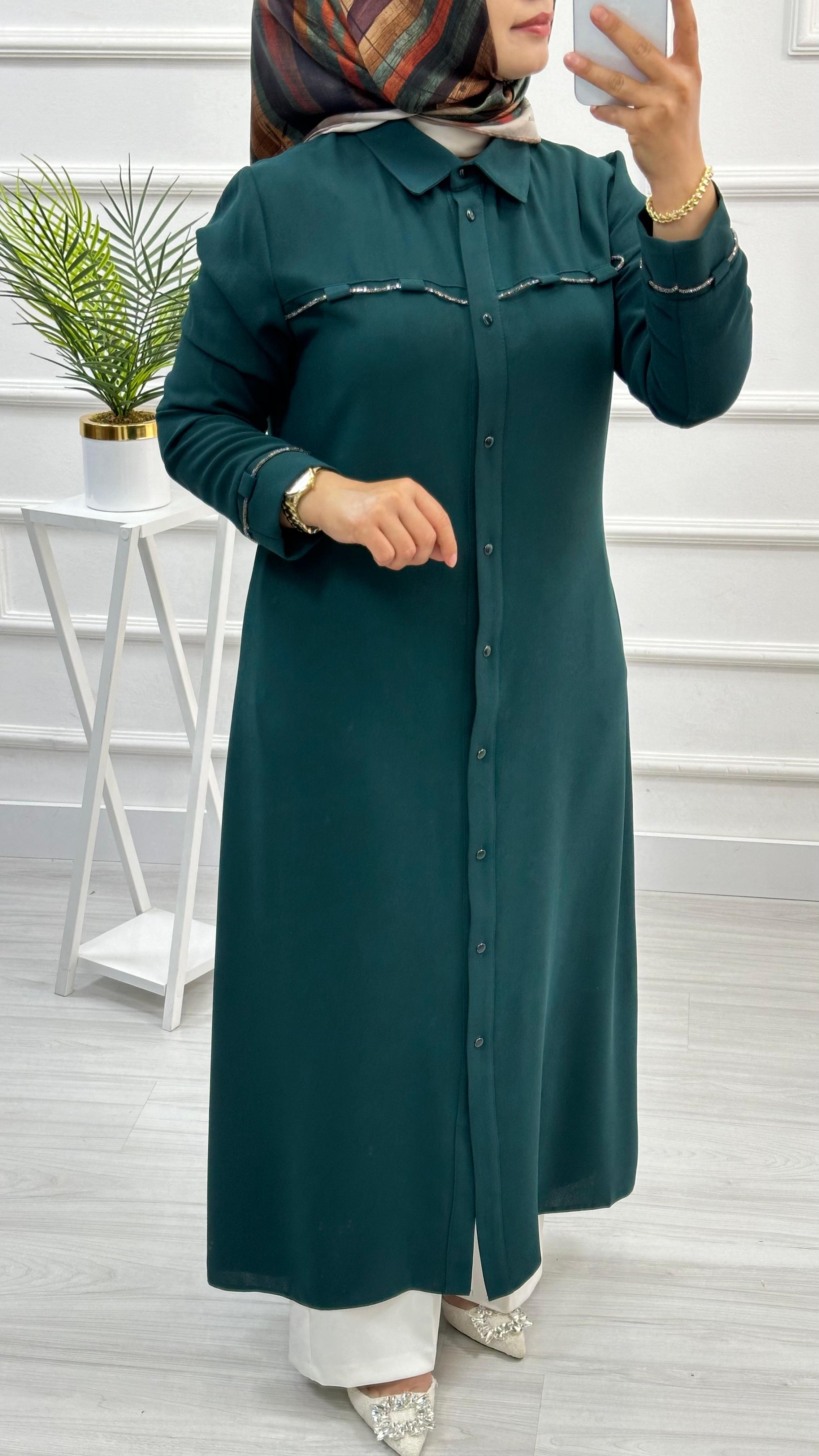 Kolları Ve Önü Taş Detaylı Tunik 4712 - Zümrüt Yeşili