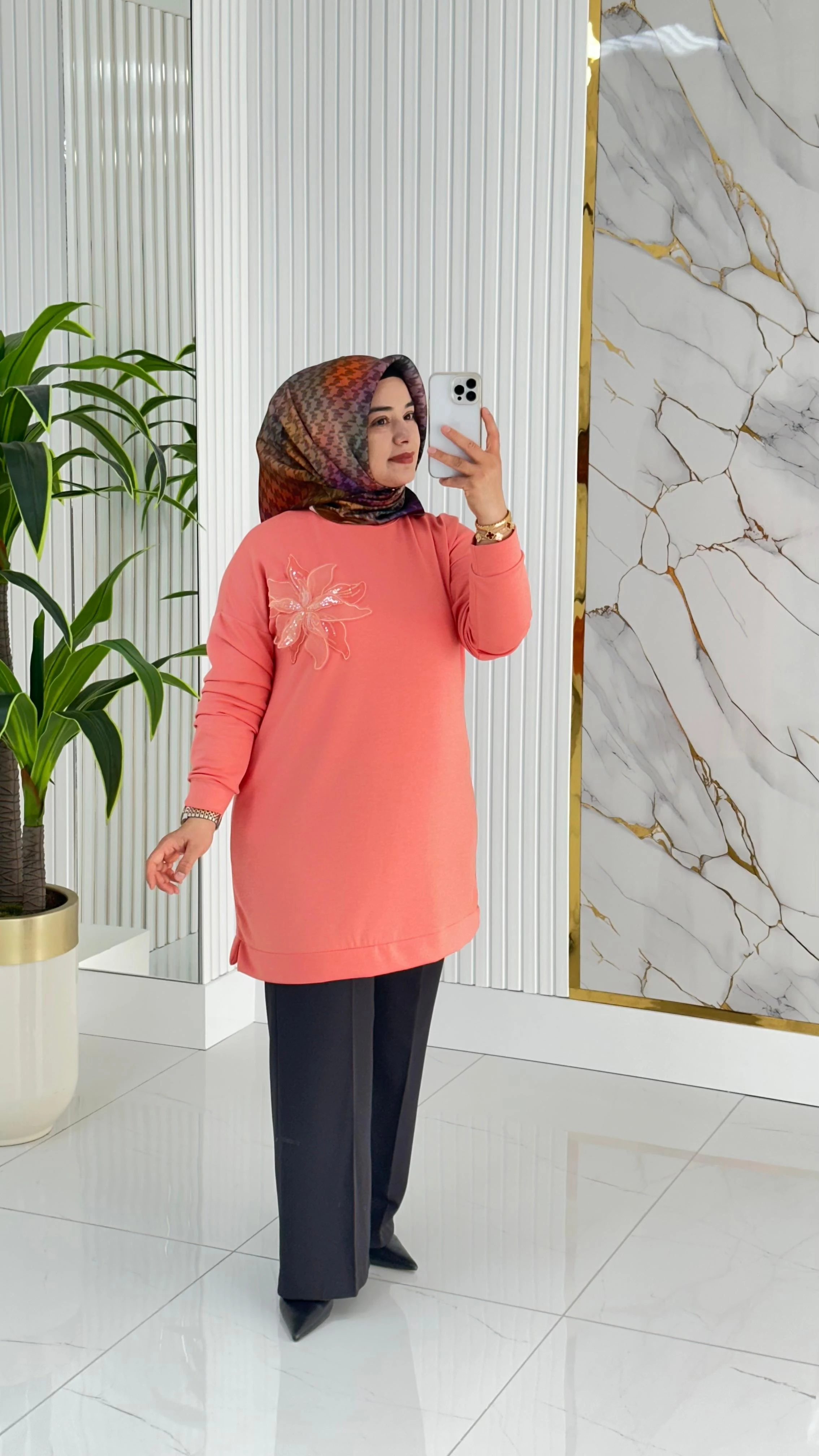 Kado Çiçek Desenli Tunik 7346 - Kavun