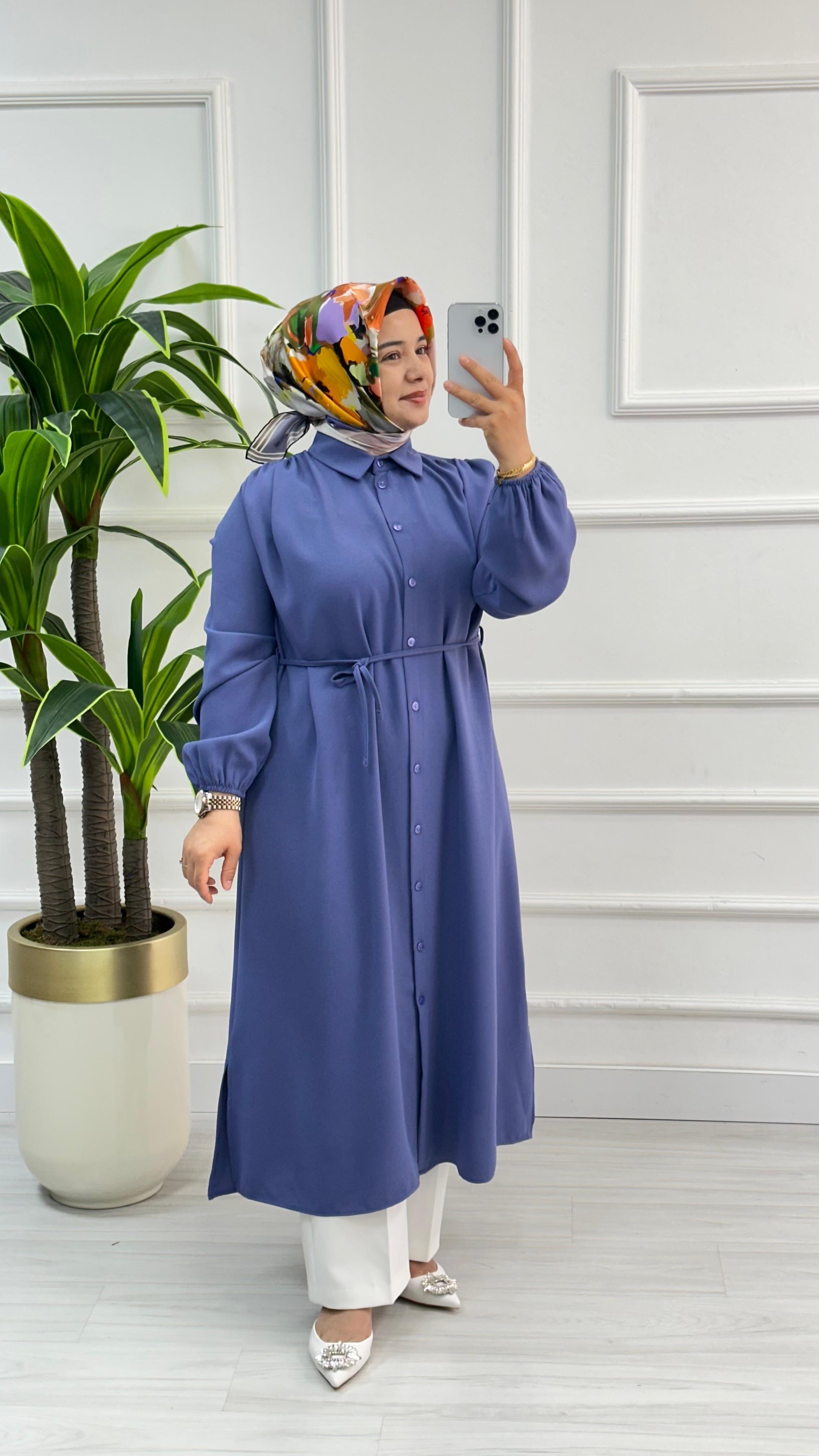 Omuzları Büzgülü Linda Kumaş Tunik 1562 - Lila