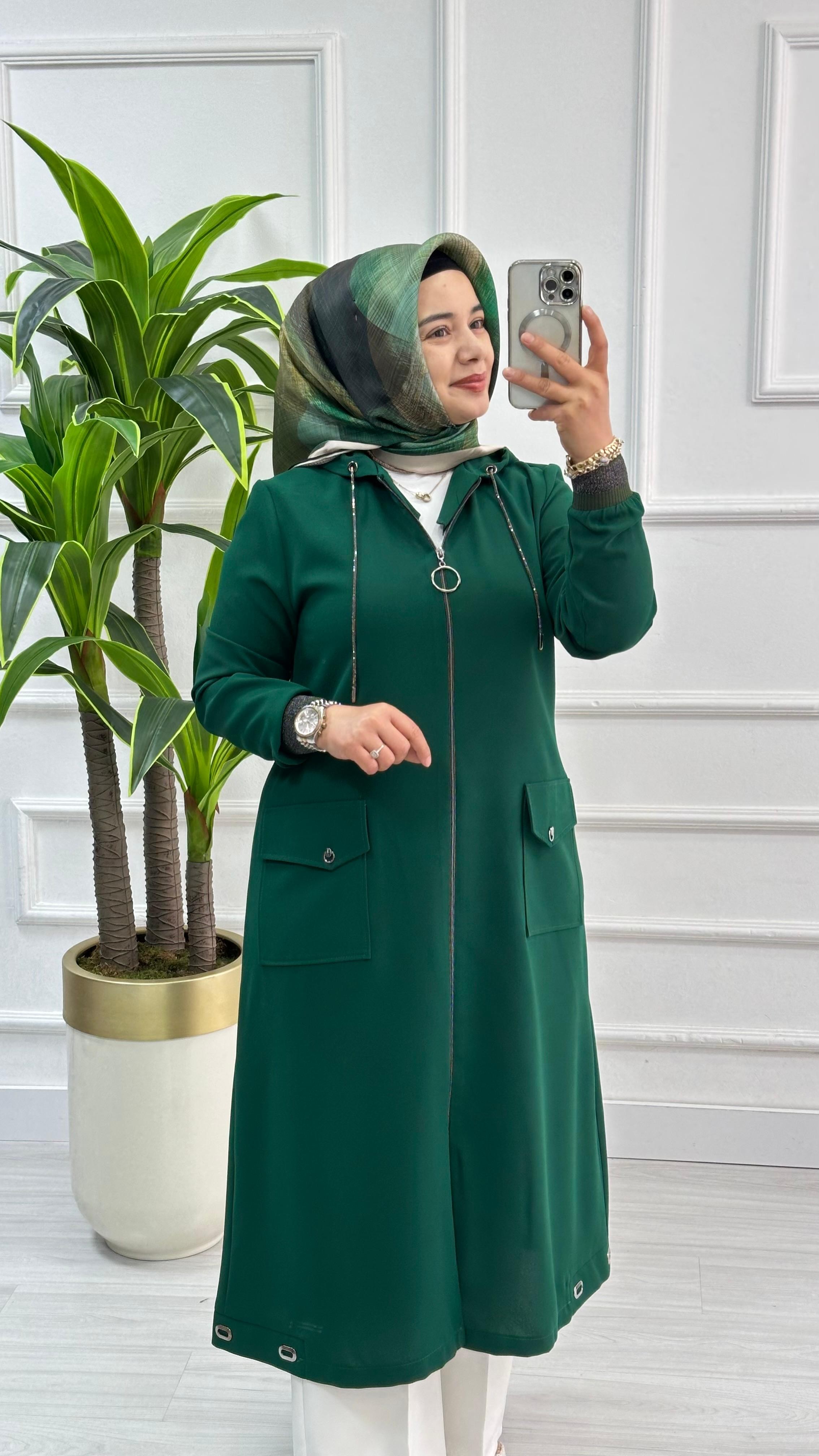 Çınar Özkan Önü Fermuarlı Sim İpli Cep Detaylı Giy Çık Kap 2013 - Koyu Zümrüt