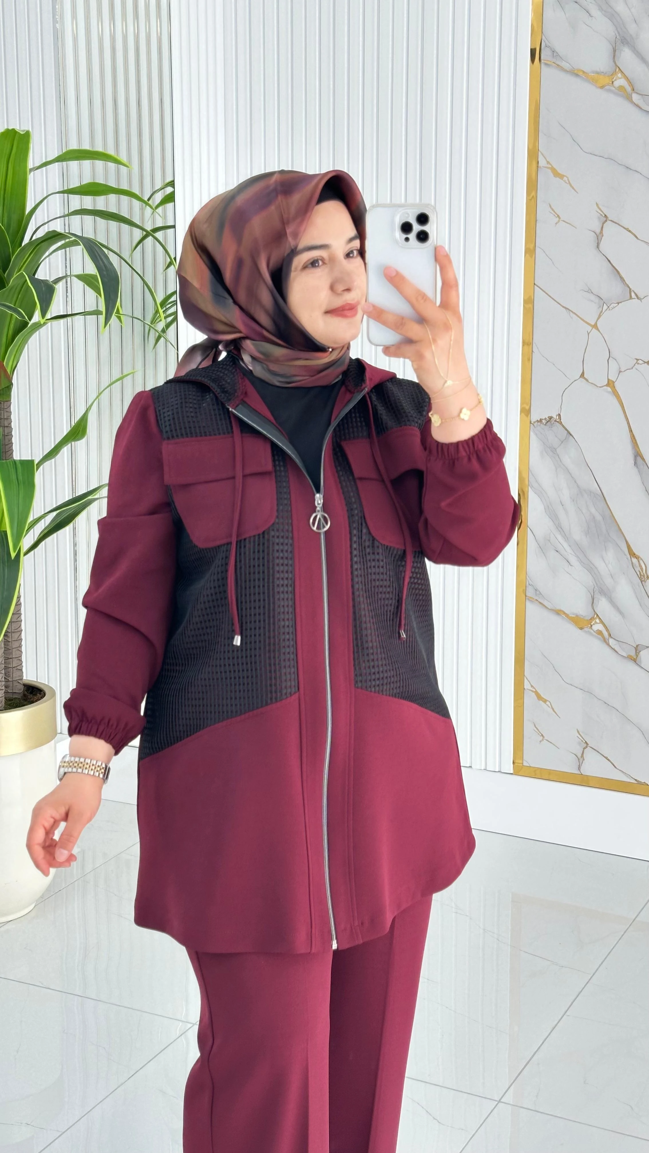 Çınar Özkan Fileli Pantolonlu Takım 2233 - Bordo