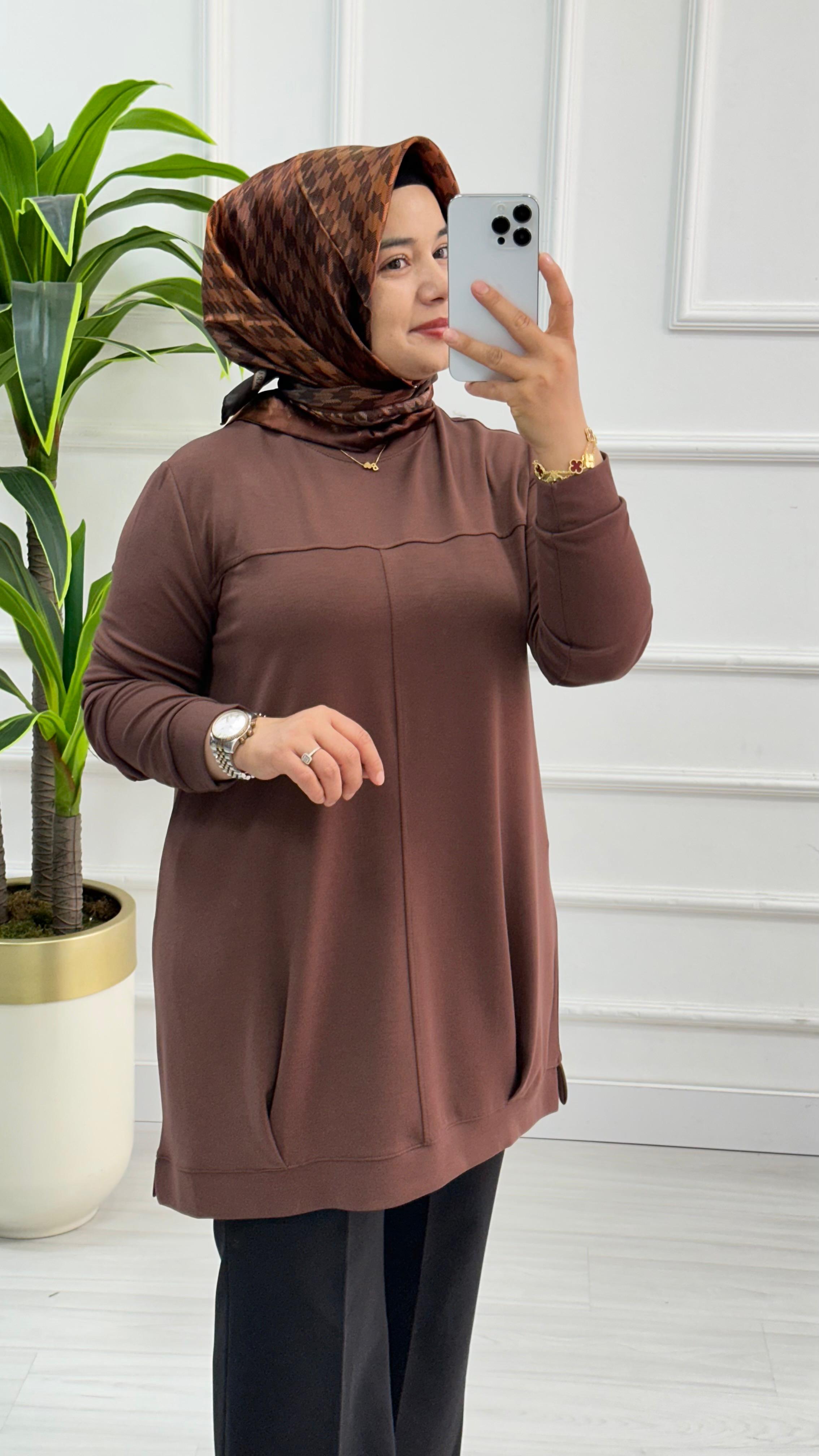 Kado Önü Pleli Osyho Tunik 7060 - Kahverengi