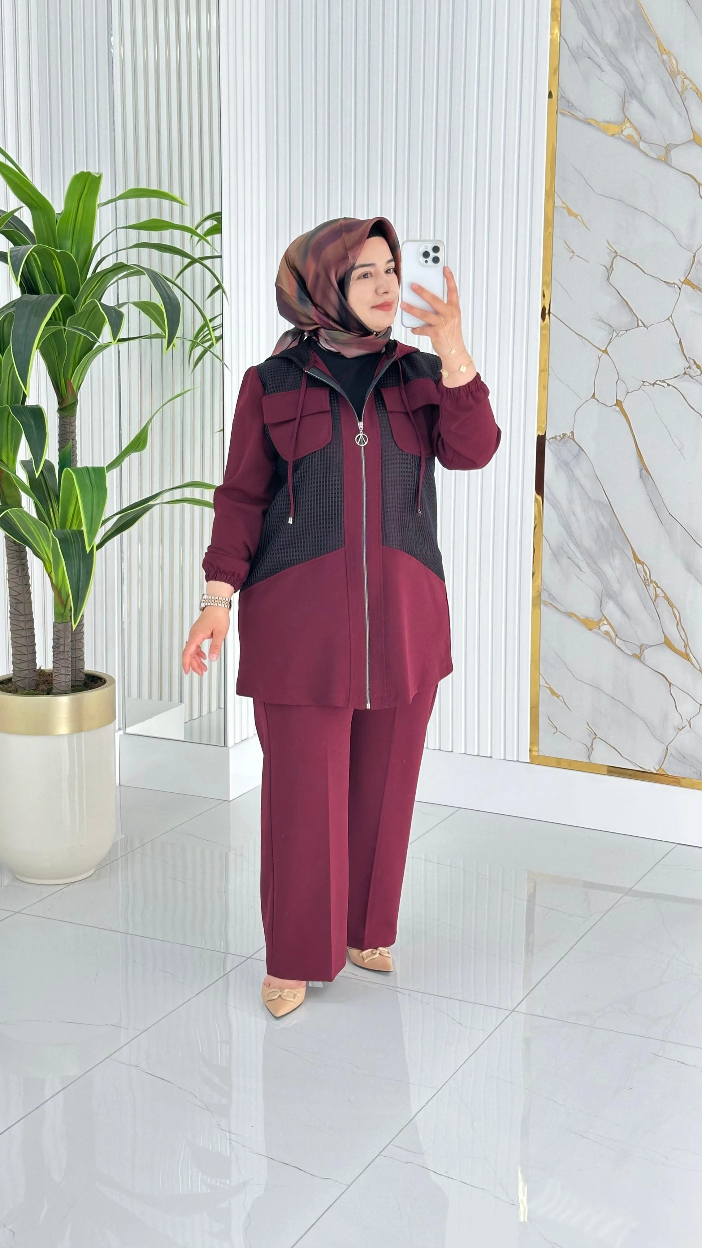 Çınar Özkan Fileli Pantolonlu Takım 2233 - Bordo