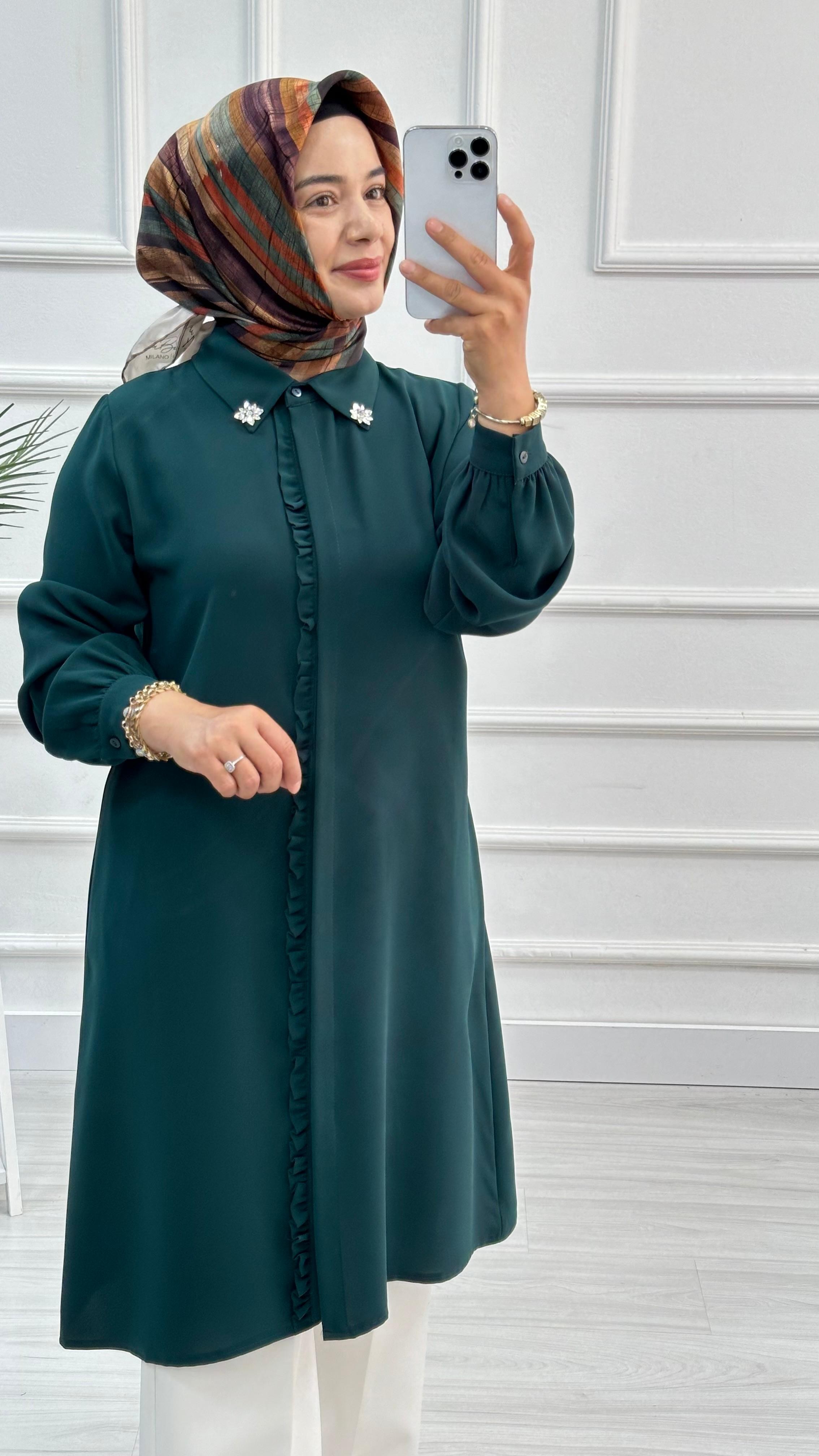 Alesya Patı Fırfırlı Yakası Taşlı Tunik 4909