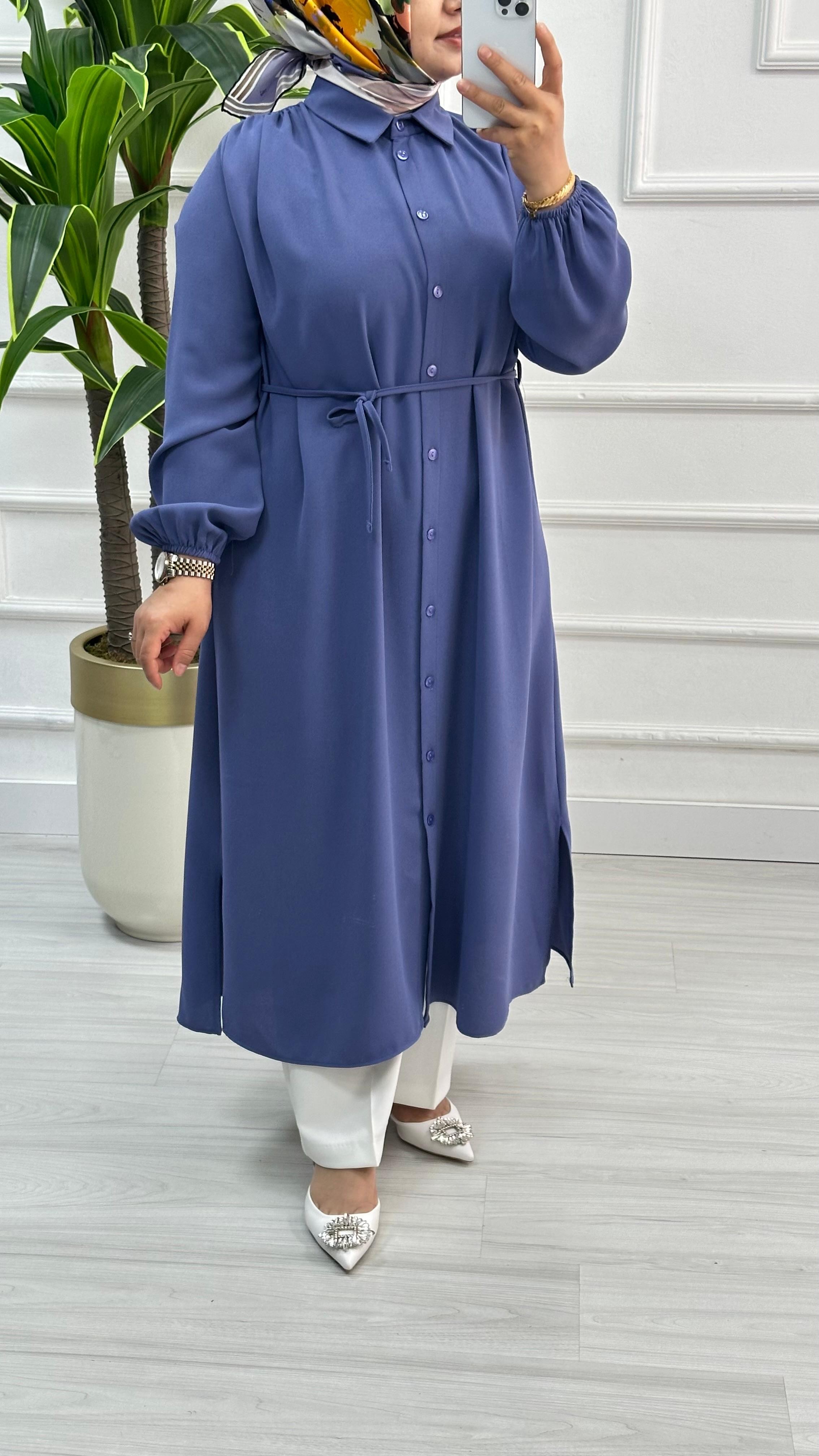 Omuzları Büzgülü Linda Kumaş Tunik 1562 - Lila