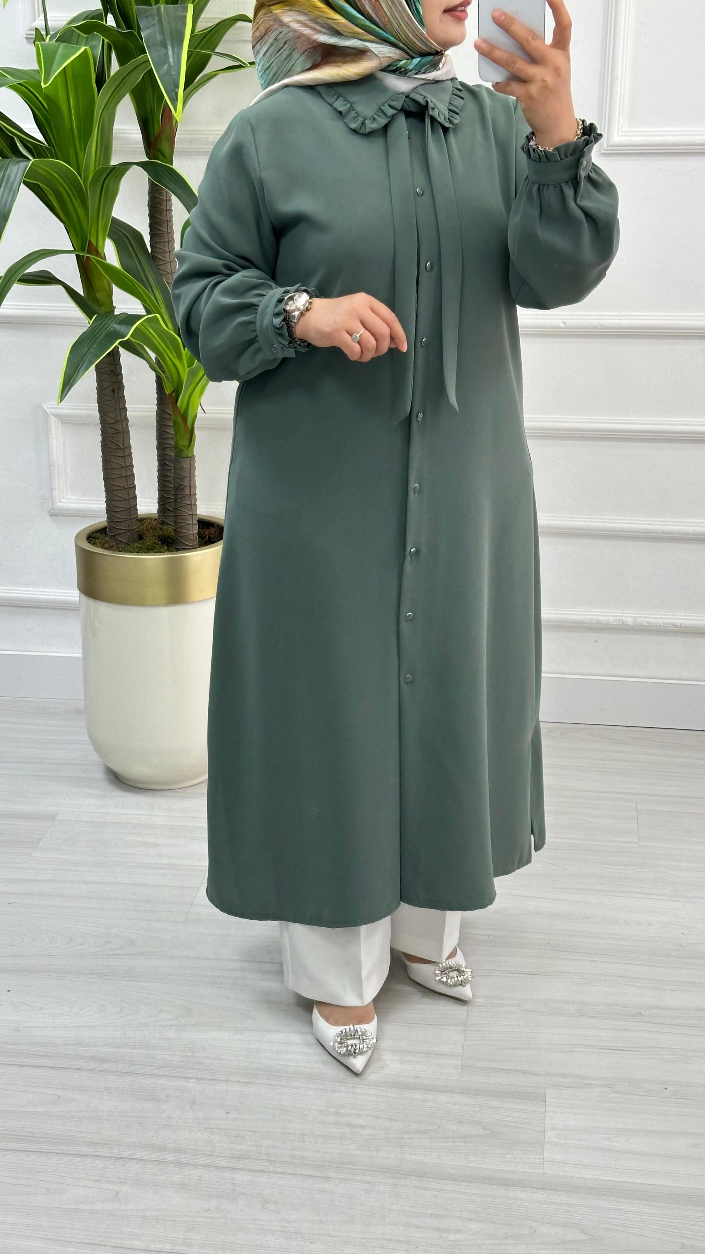 Alesya Bebe Yakalı Fırfırlı Fular Detaylı Tunik 4866 - Mint Yeşili