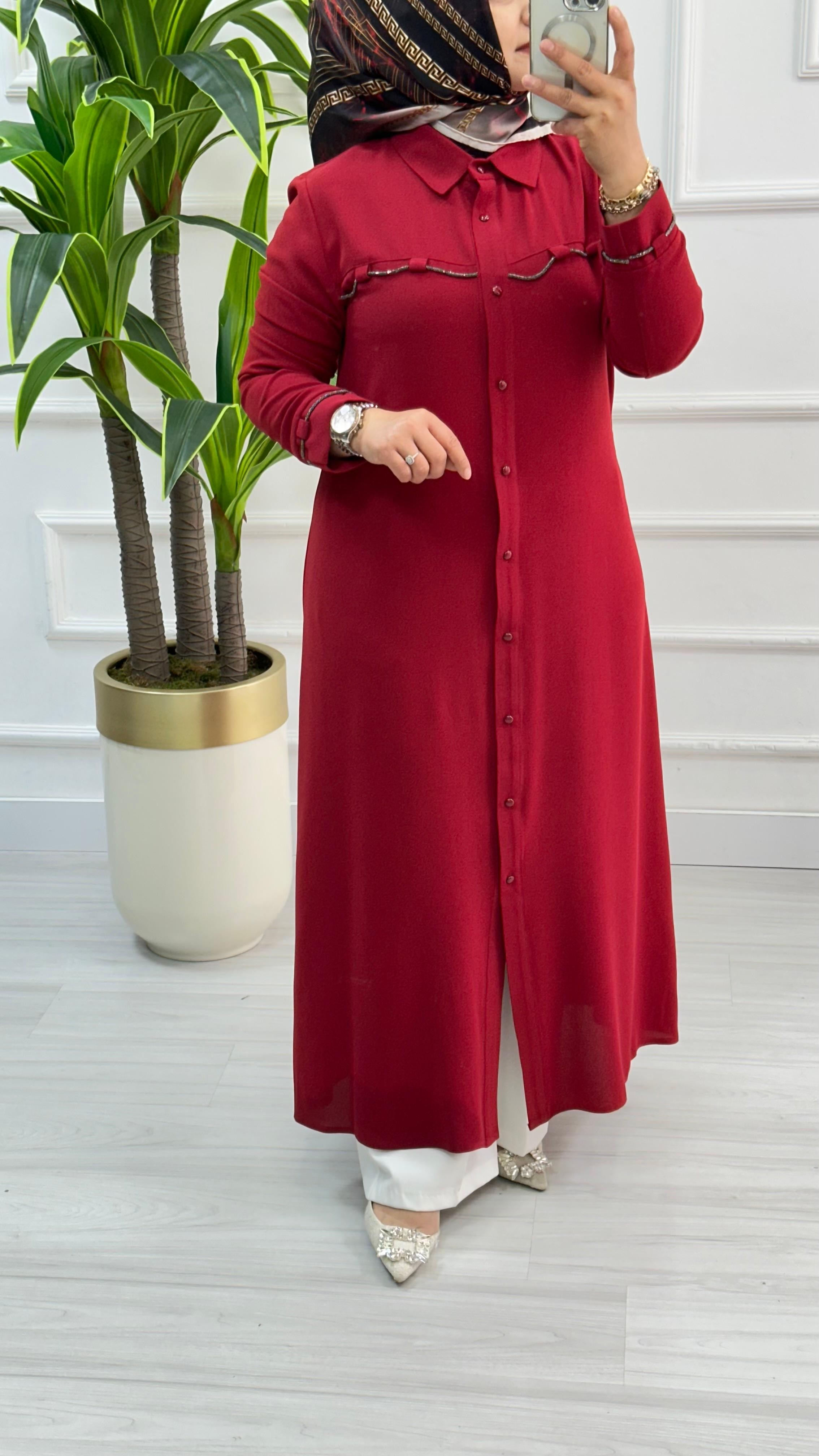 Kolları Ve Önü Taş Detaylı Tunik 4712 - Kırmızı