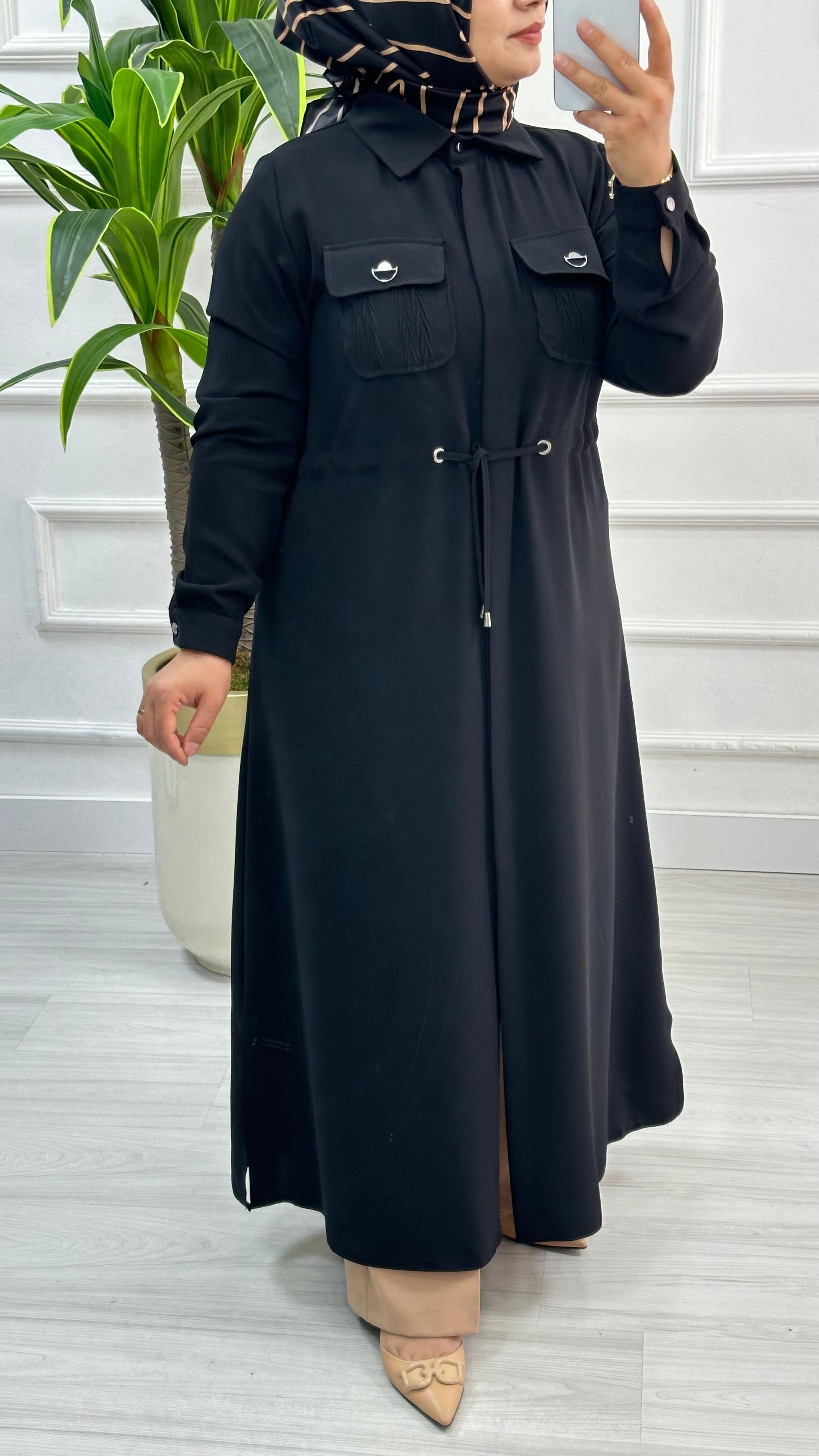 Moda Perfect Beli Büzgülü Gizli Düğmeli Uzun Boy Giy Çık 1550 - Siyah