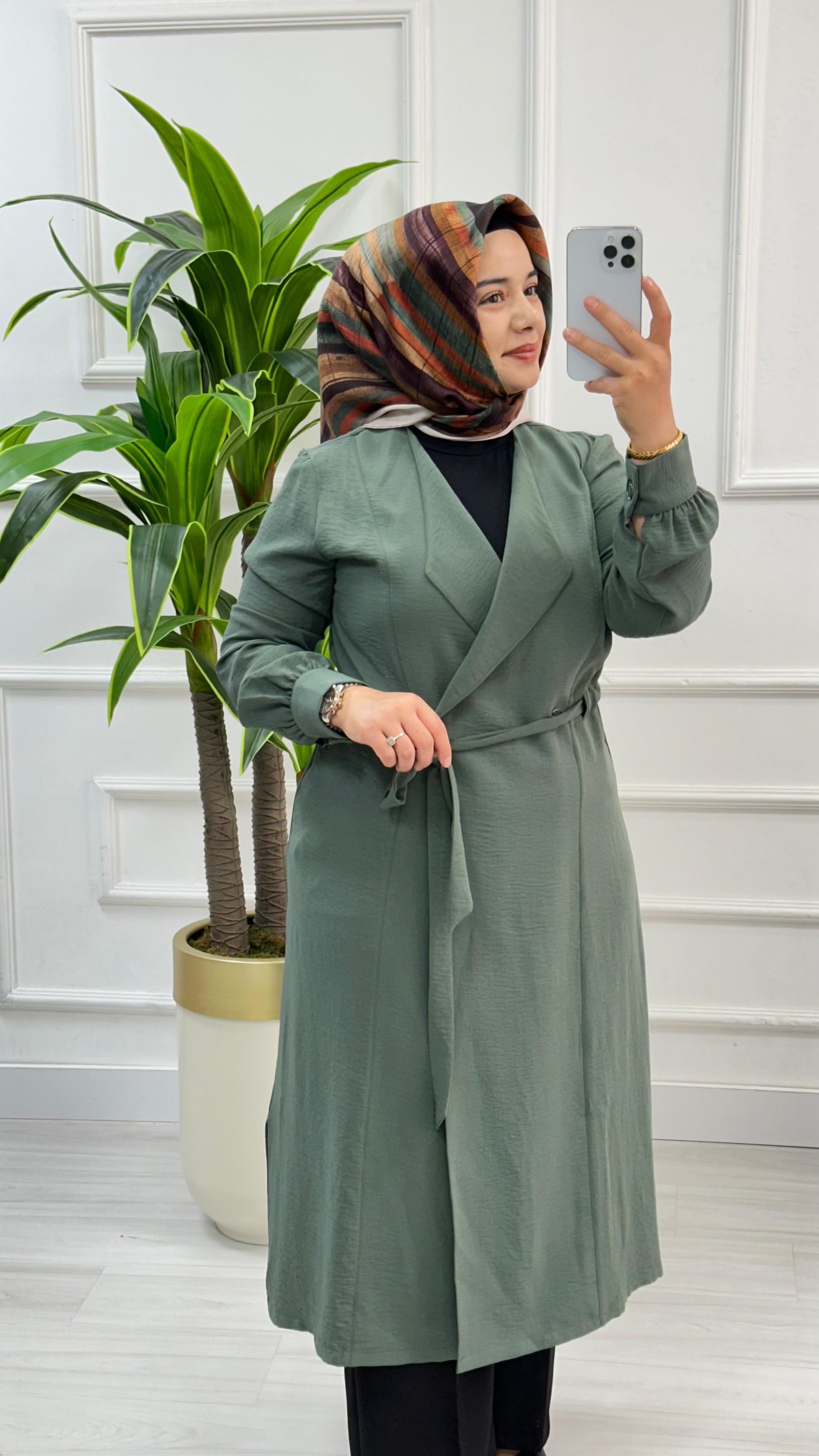 Panova Çıt Detaylı Kuşaklı Anvelok Kapamalı Giy Çık 7010 - Mint Yeşili